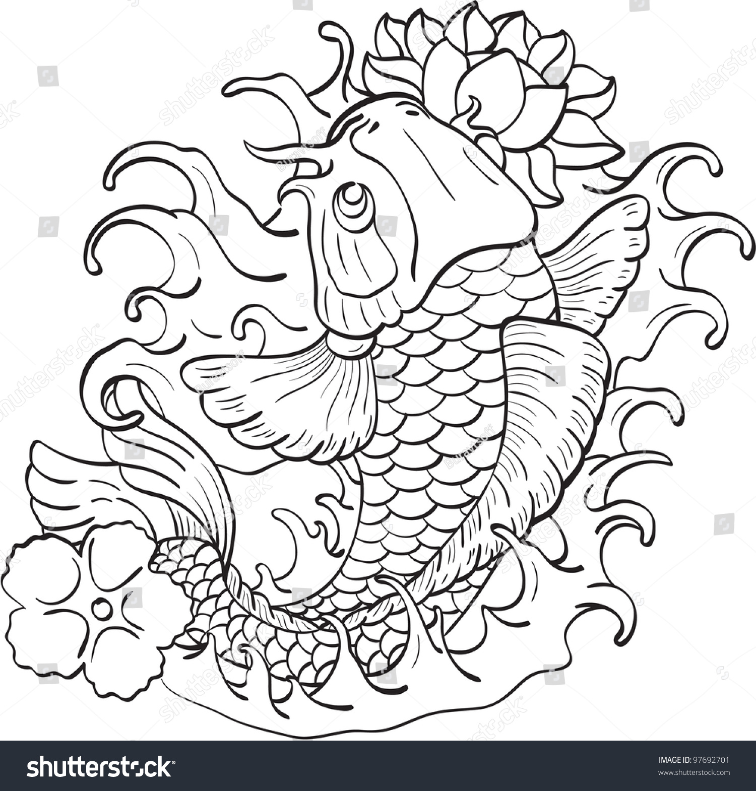 Koi Lotus Isolated On White Stock Vector Royalty Free Shutterstock