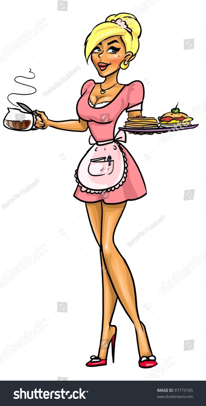 Sexy Waitress Coffee Breakfast Stock Illustration 97773185 Shutterstock