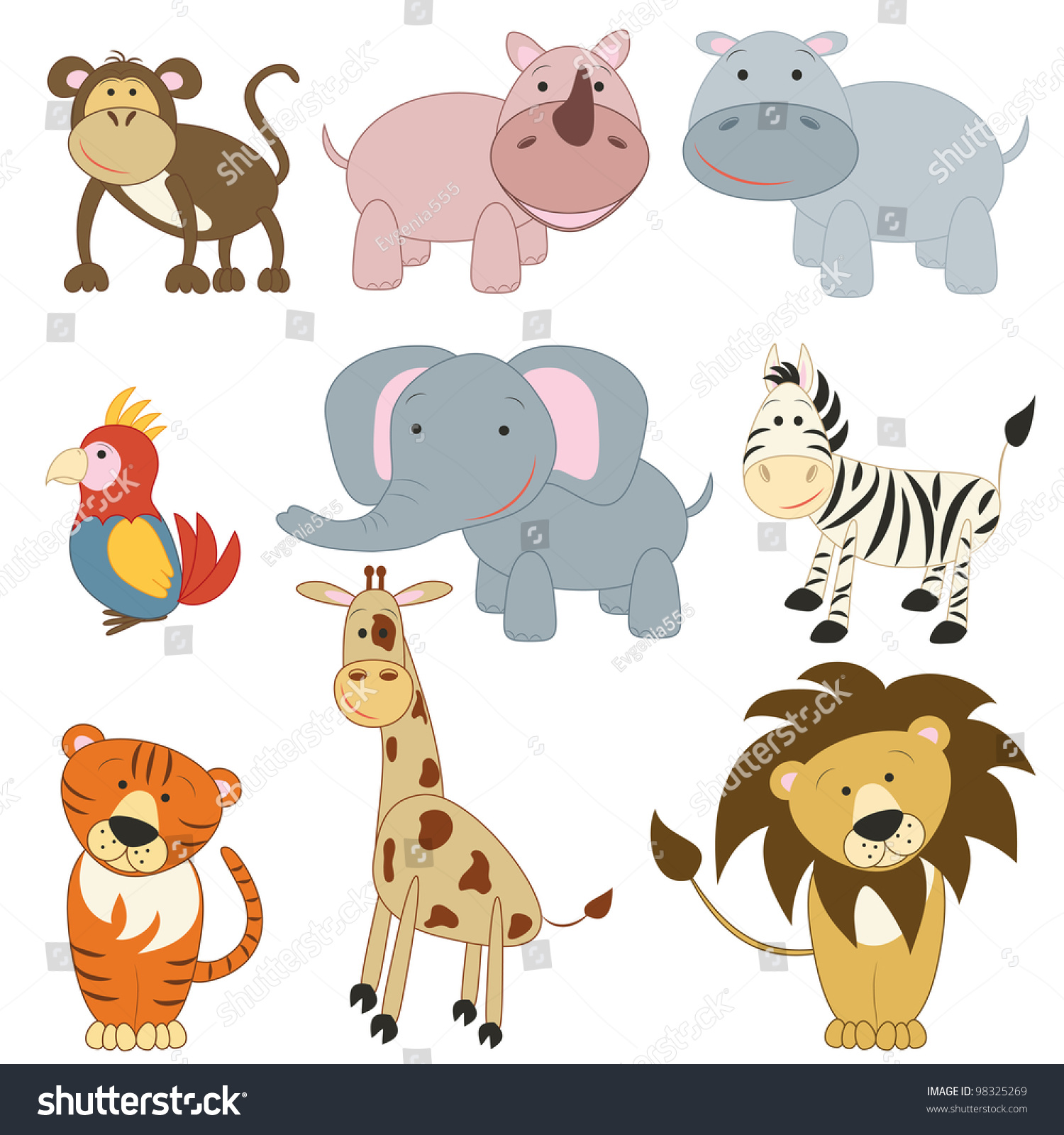 Cartoon African Animals Set On White Stock Illustration 98325269 