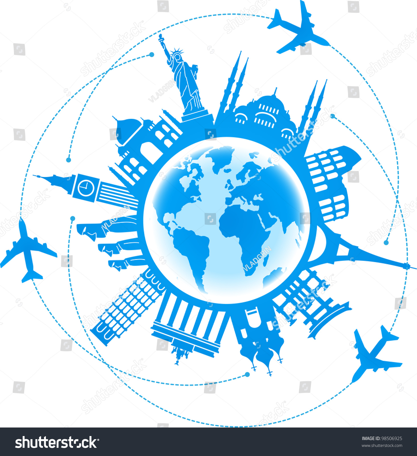 Concept Traveling Around World Famous International Stock Vector ...