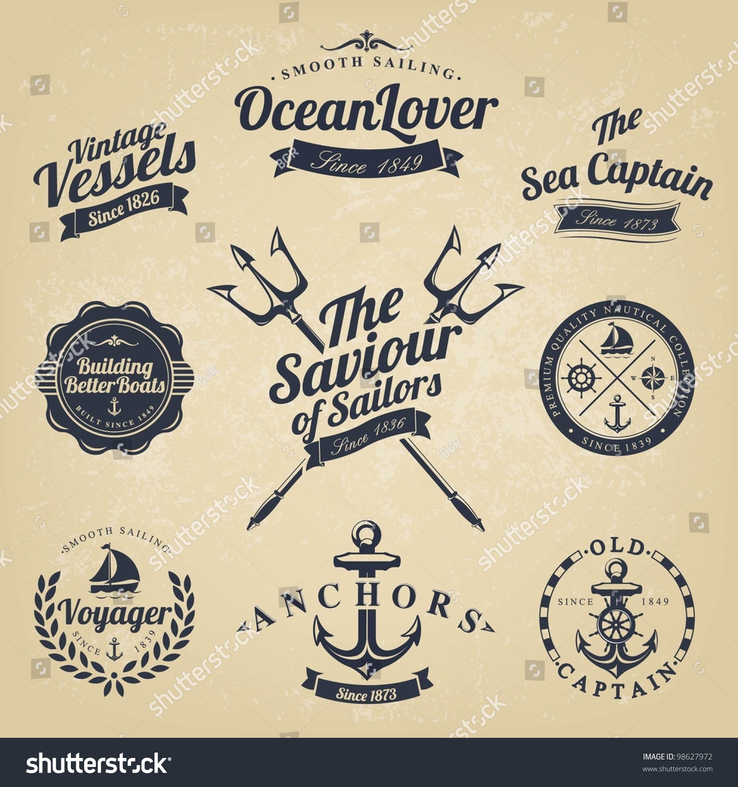 Set Vintage Retro Nautical Badges Labels Stock Vector (Royalty Free ...