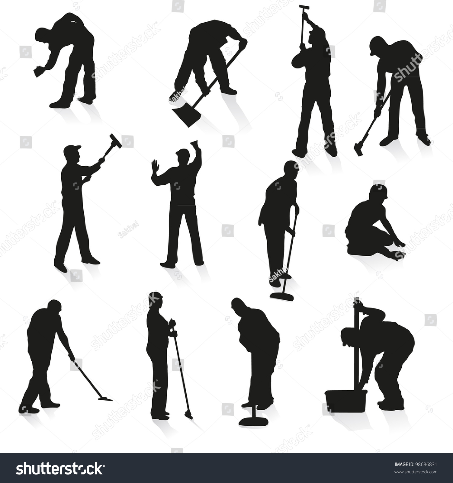 Set Twelve Black Silhouettes Cleaners Stock Vector (Royalty Free ...