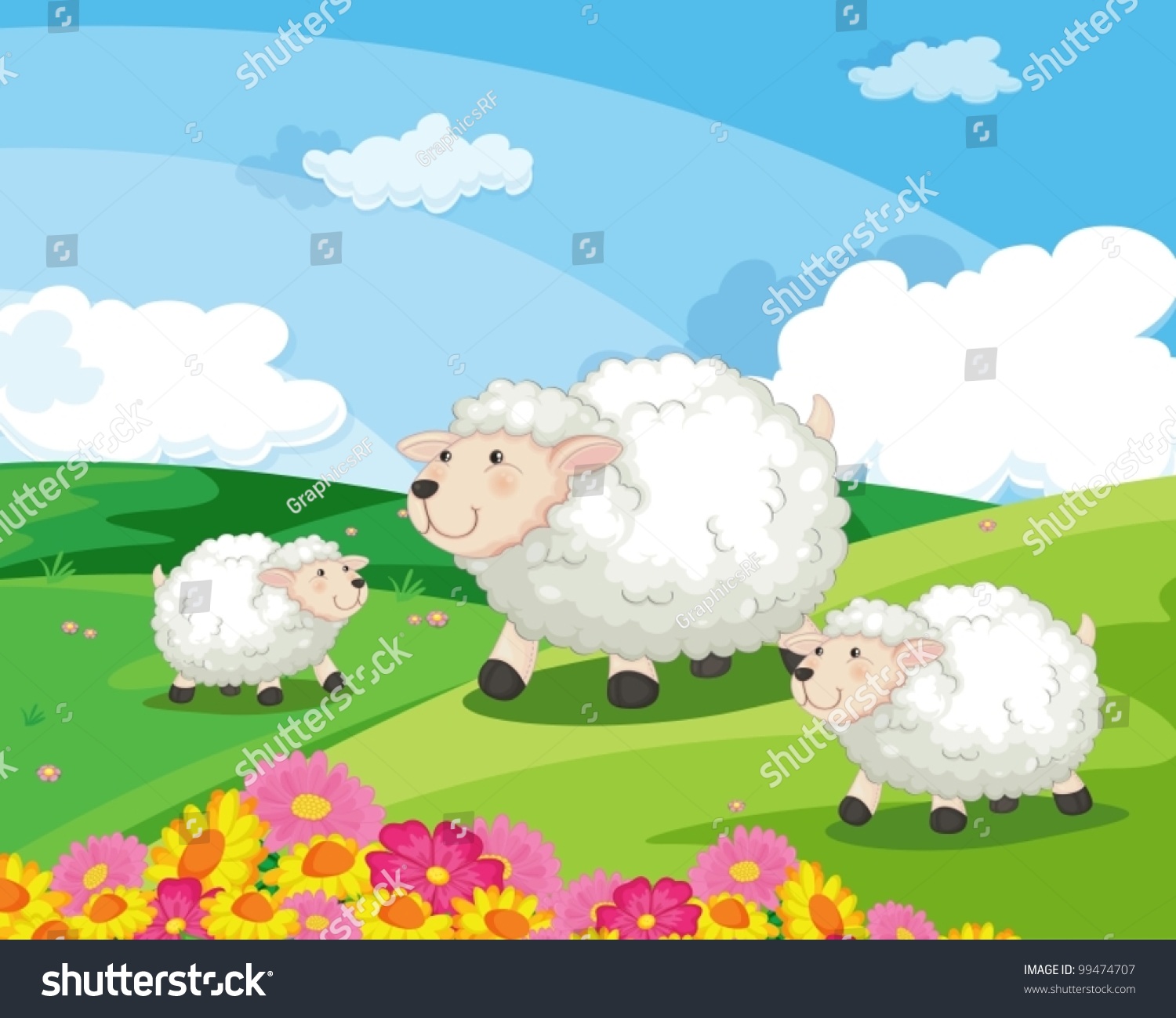 Illustration Sheep Field Stock Vector (Royalty Free) 99474707 ...