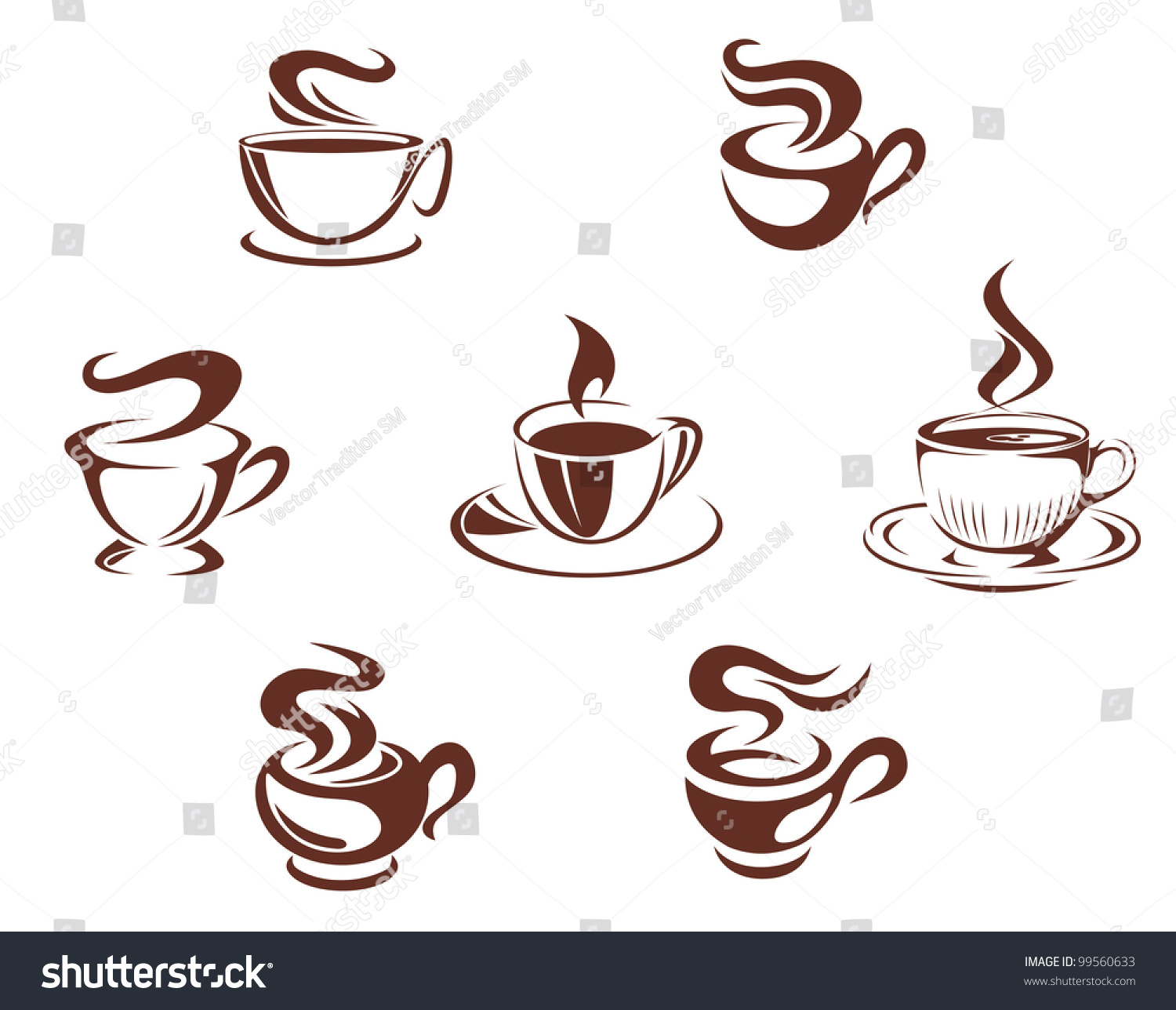 Coffee Cups Mugs Symbols Isolated On Stock Vector (Royalty Free ...