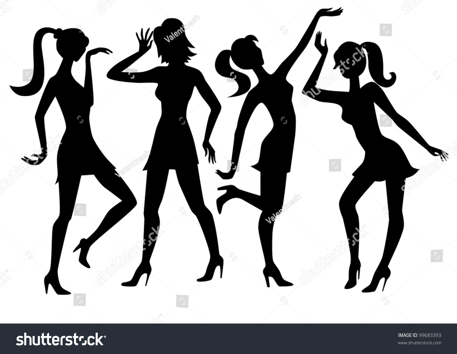 Black Vector Silhouette Dancing Girls On Stock Vector (Royalty Free ...