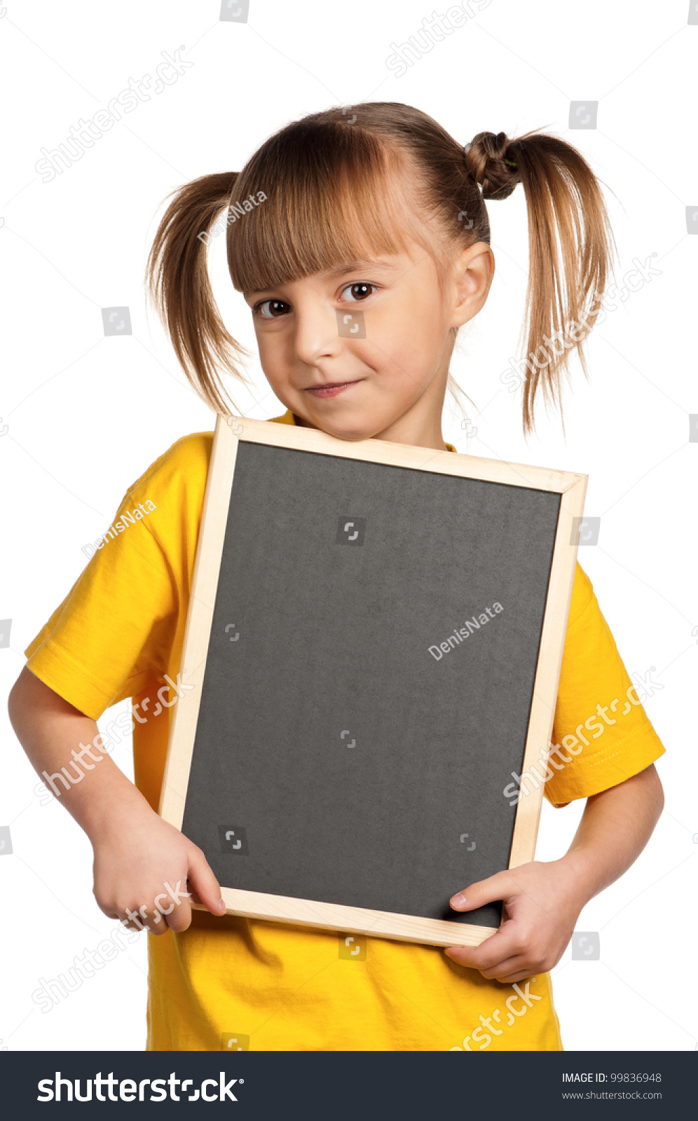 Portrait Little Girl Blackboard Isolated On Stock Photo 99836948 ...