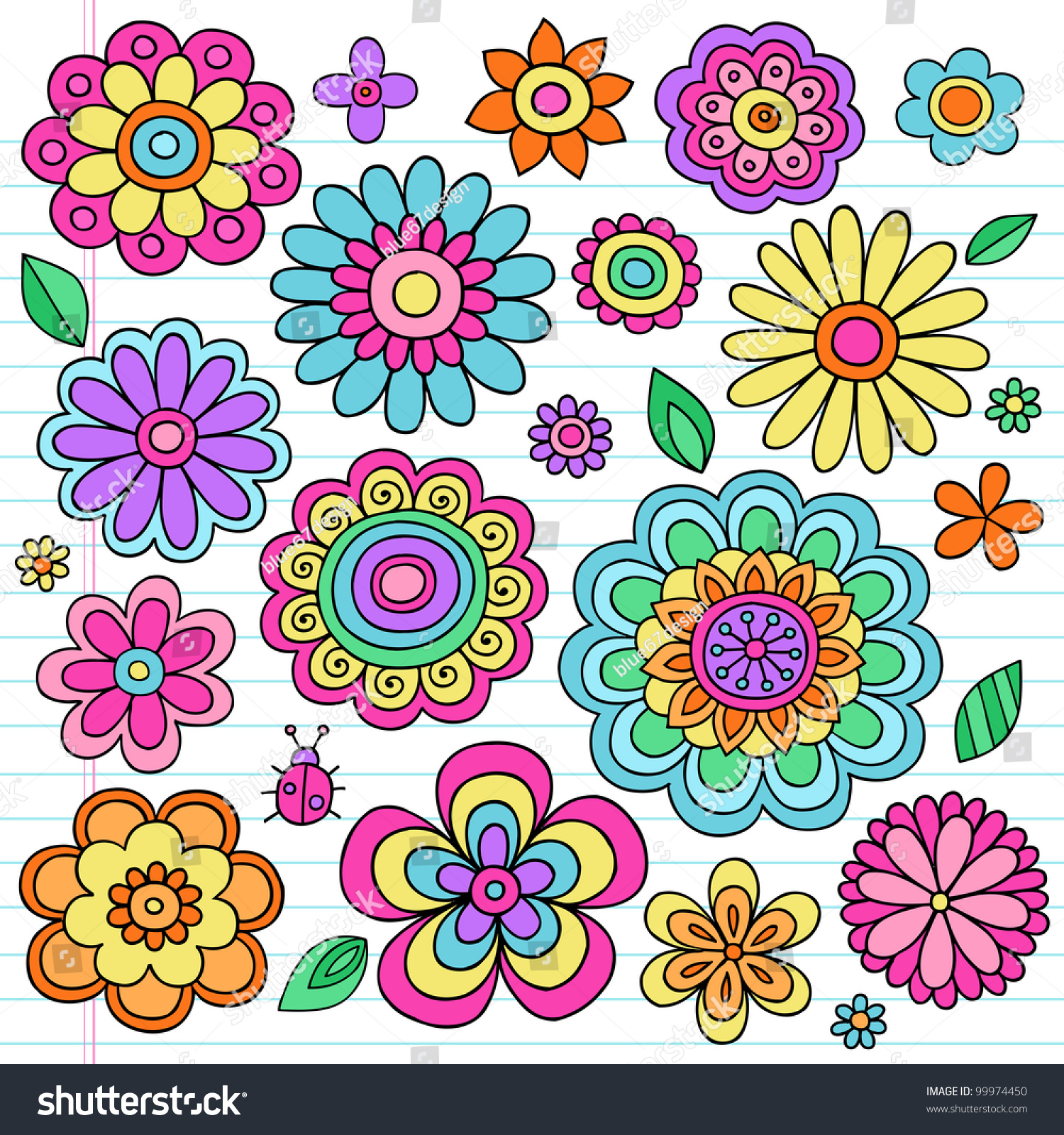 Flower Power Flowers Ladybug Groovy Psychedelic Stock Vector (Royalty Free)...