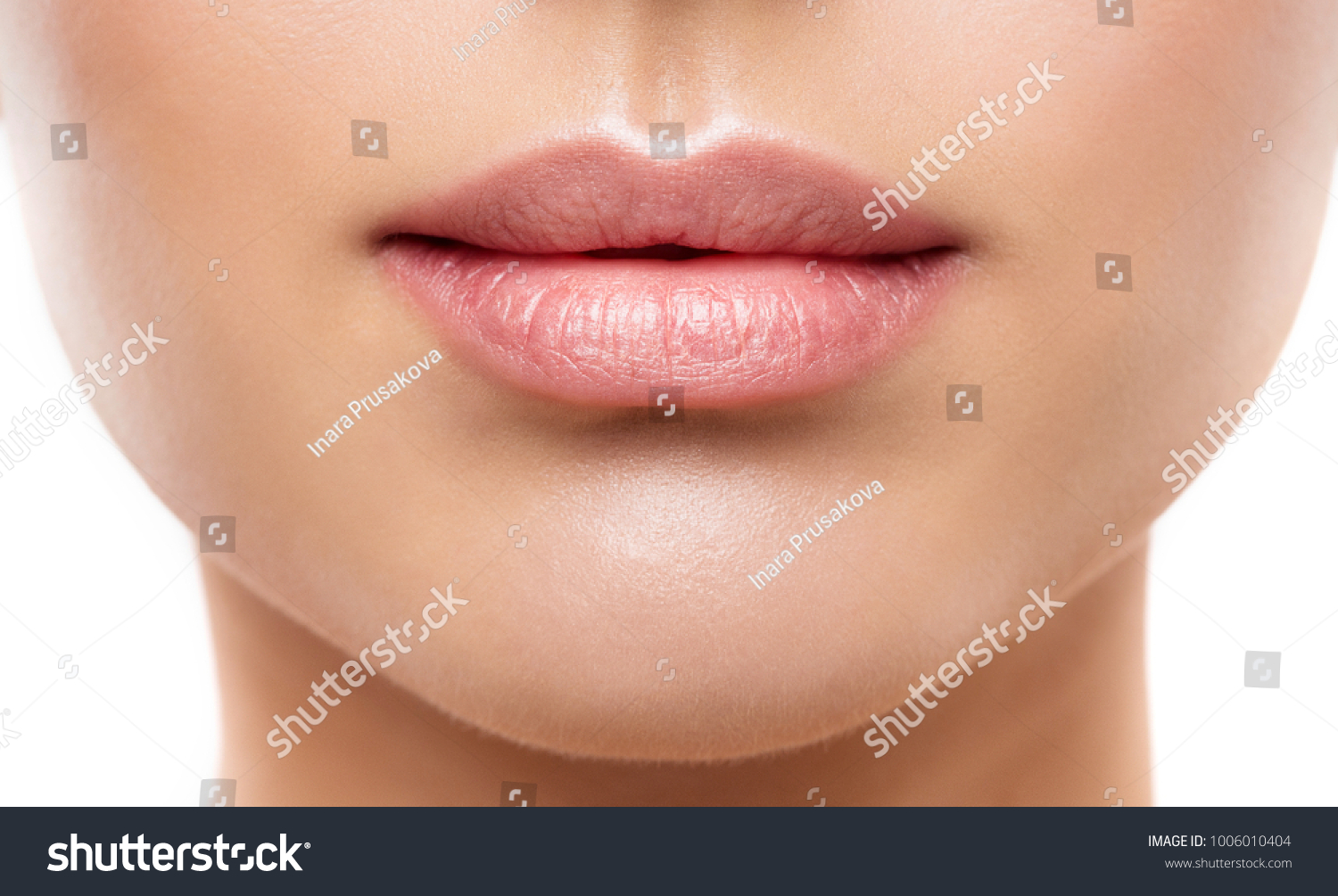 Lips Beauty Closeup, Woman Natural Face Make Up, Beautiful Full Lip and Pink Lipstick #1006010404