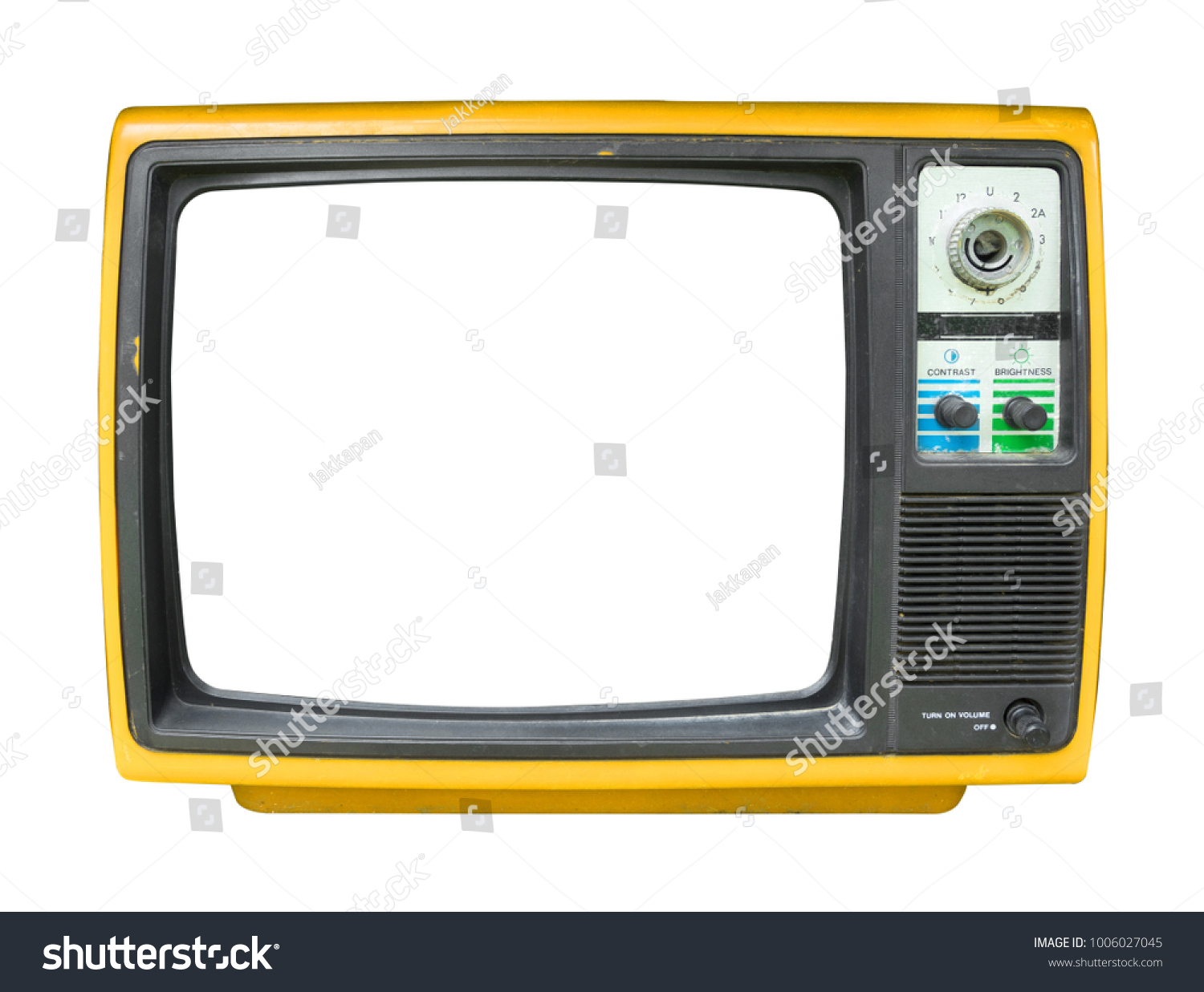 Retro television - old vintage TV with frame screen isolate on white with clipping path for object, retro technology #1006027045