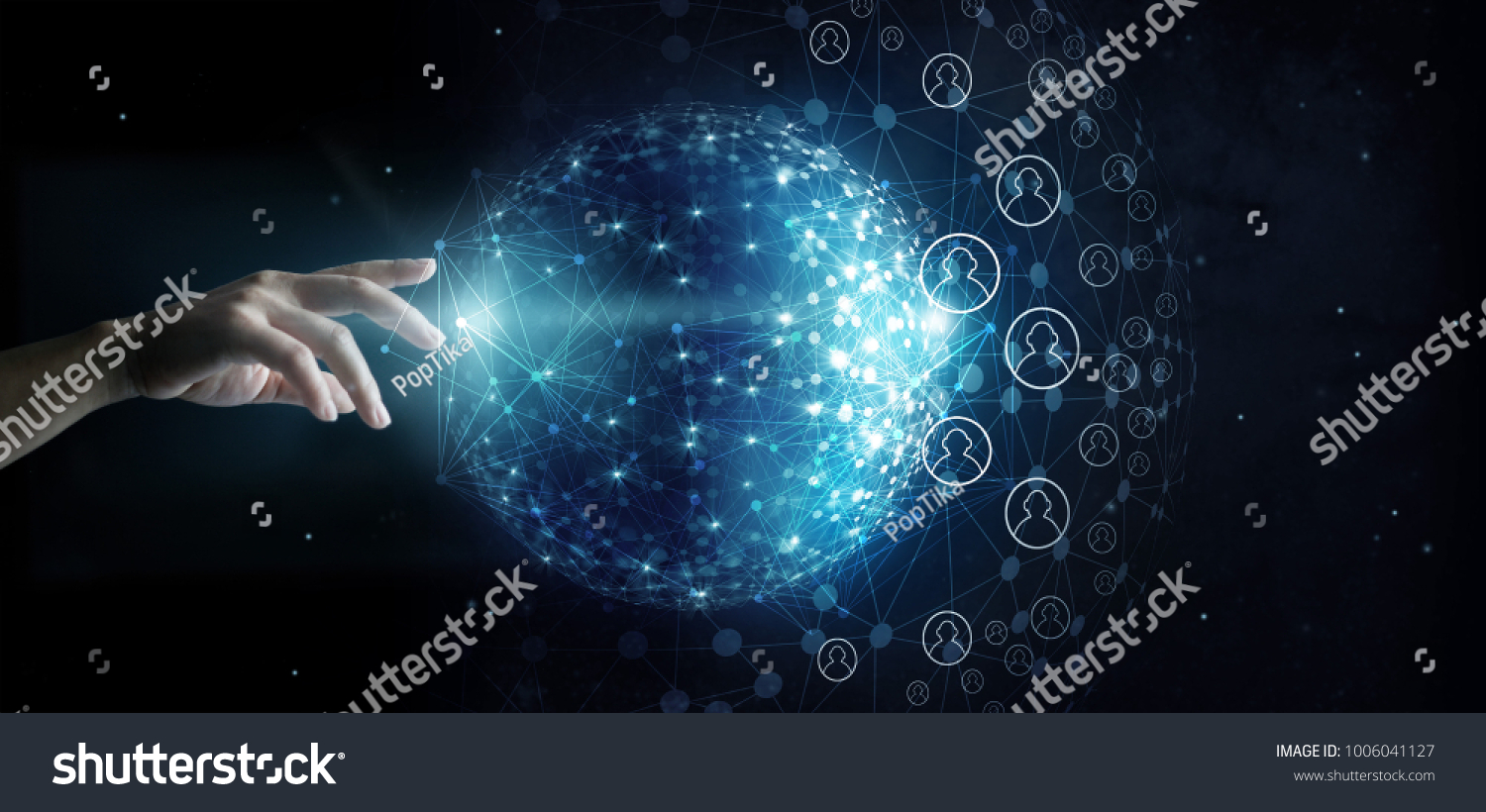 Businessman touching global network and data customer connection on space background #1006041127