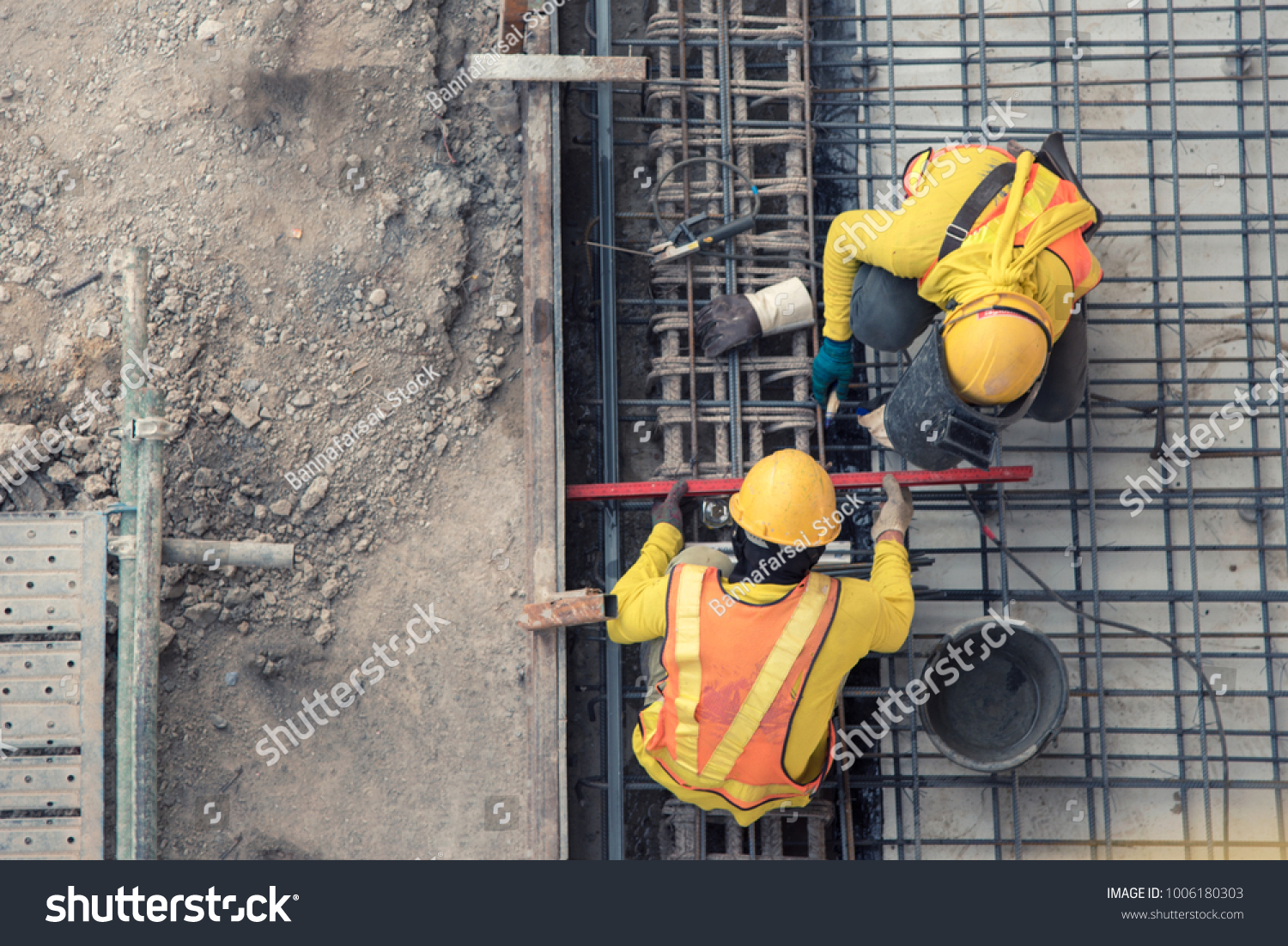 aerial view of construction worker in construction site