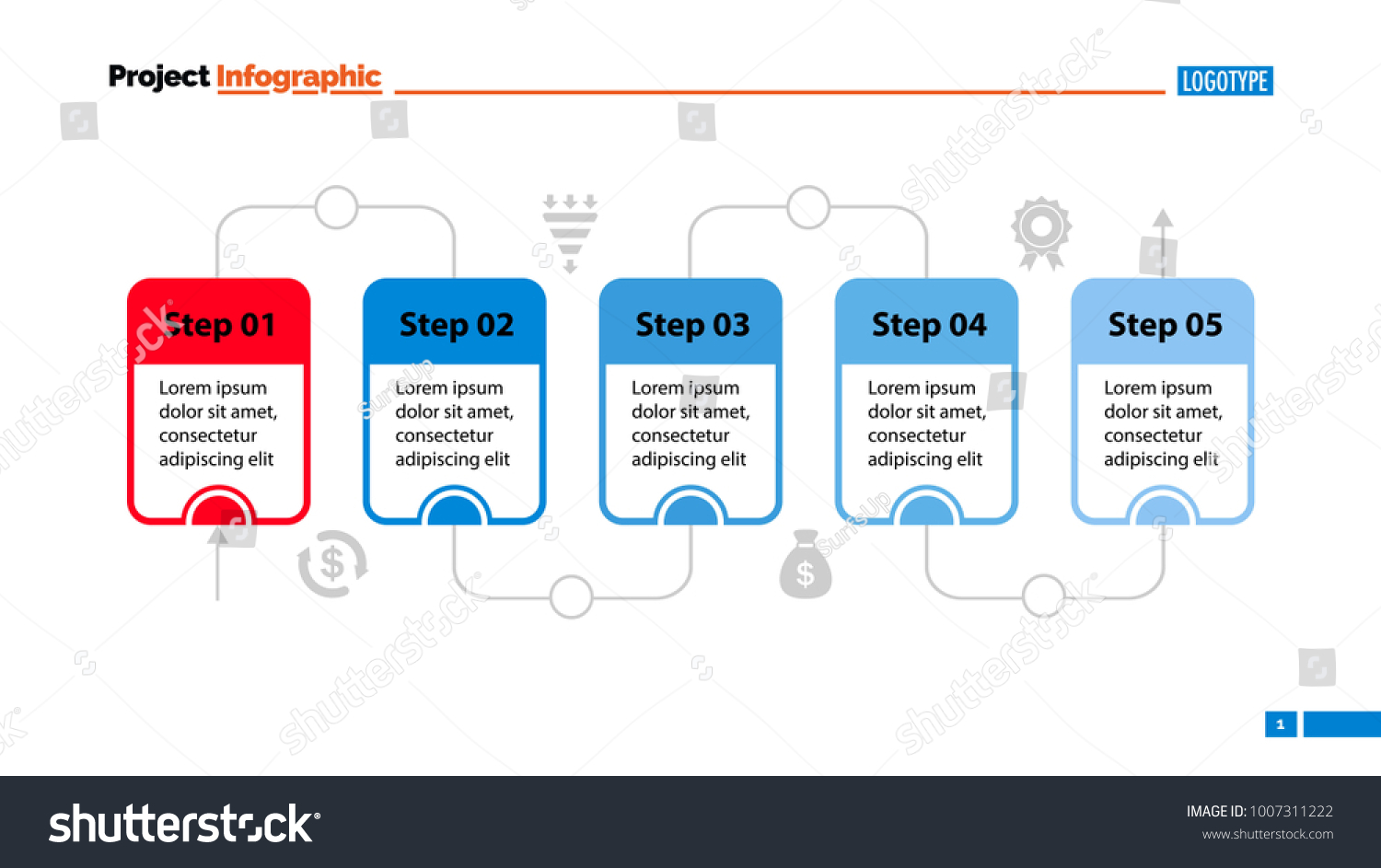 Five Steps Of Workflow Slide Template Royalty Free Stock Vector 1007311222 3707