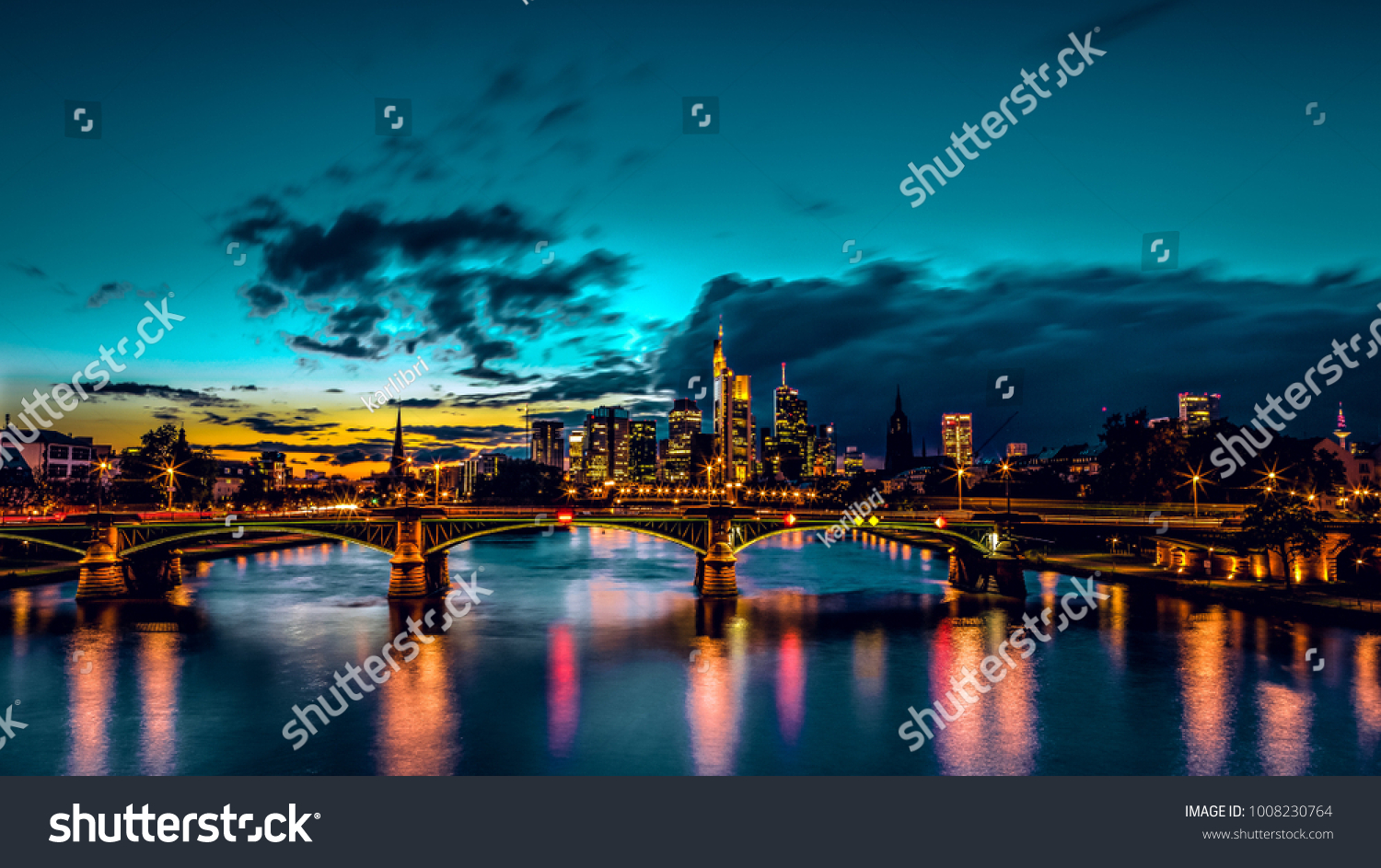 Frankfurt skline night evening blue hour #1008230764