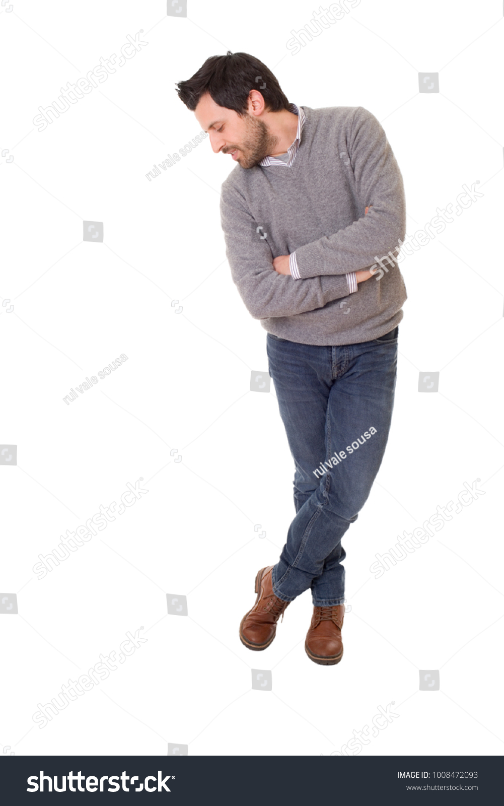 happy casual man full body in a white background #1008472093