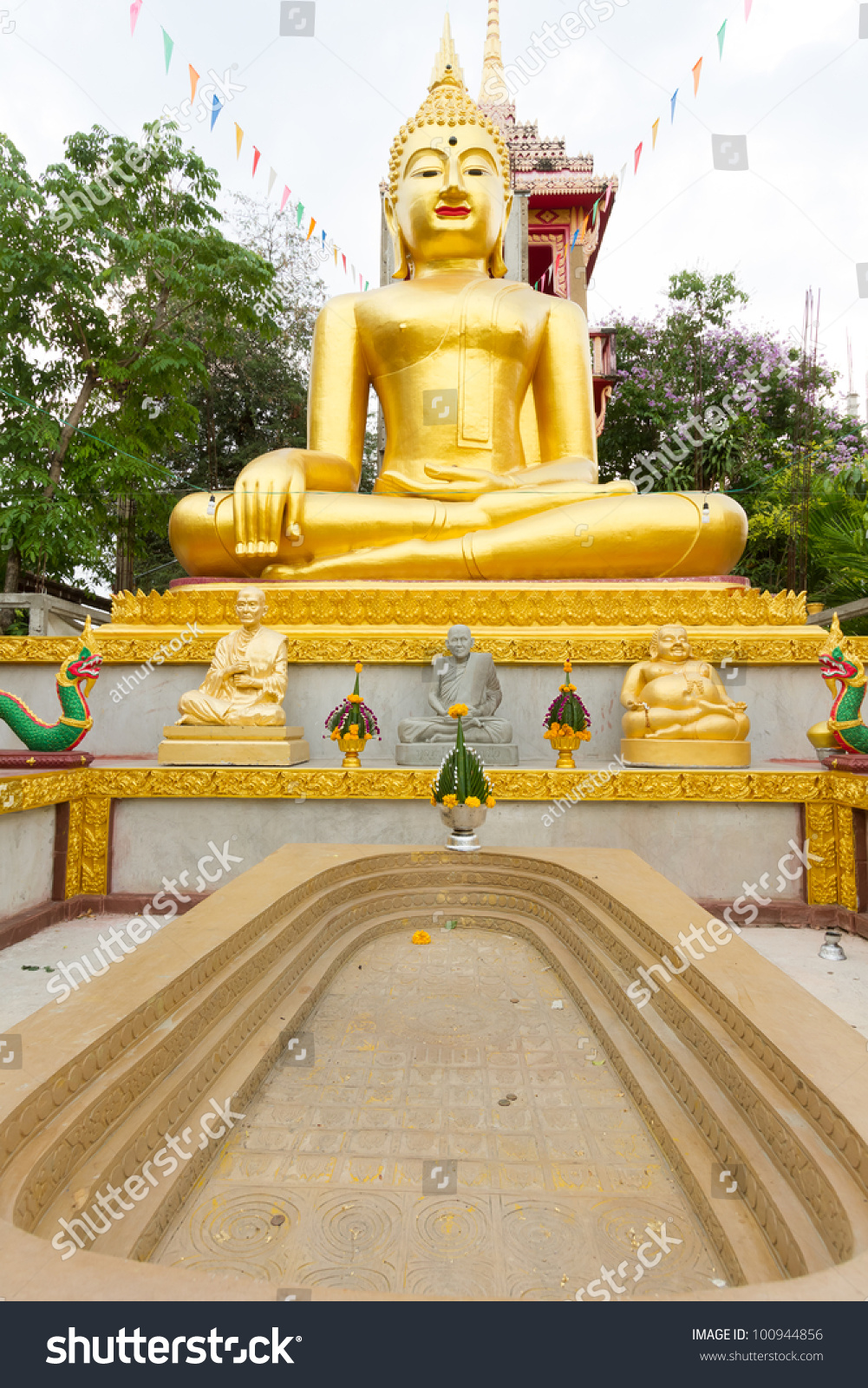 Gold Statue and Footprint Buddha #100944856
