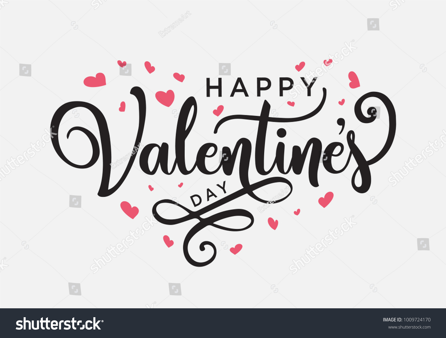 Hand lettering Happy Valentines Day with heart, romantic greeting card, modern typography for poster, vector art. Valentine Day Calligraphy Vector. #1009724170