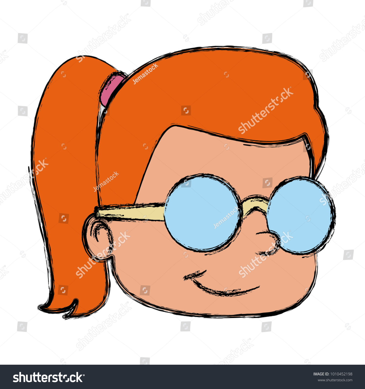 School Girl With Glasses Cartoon Royalty Free Stock Vector 1010452198