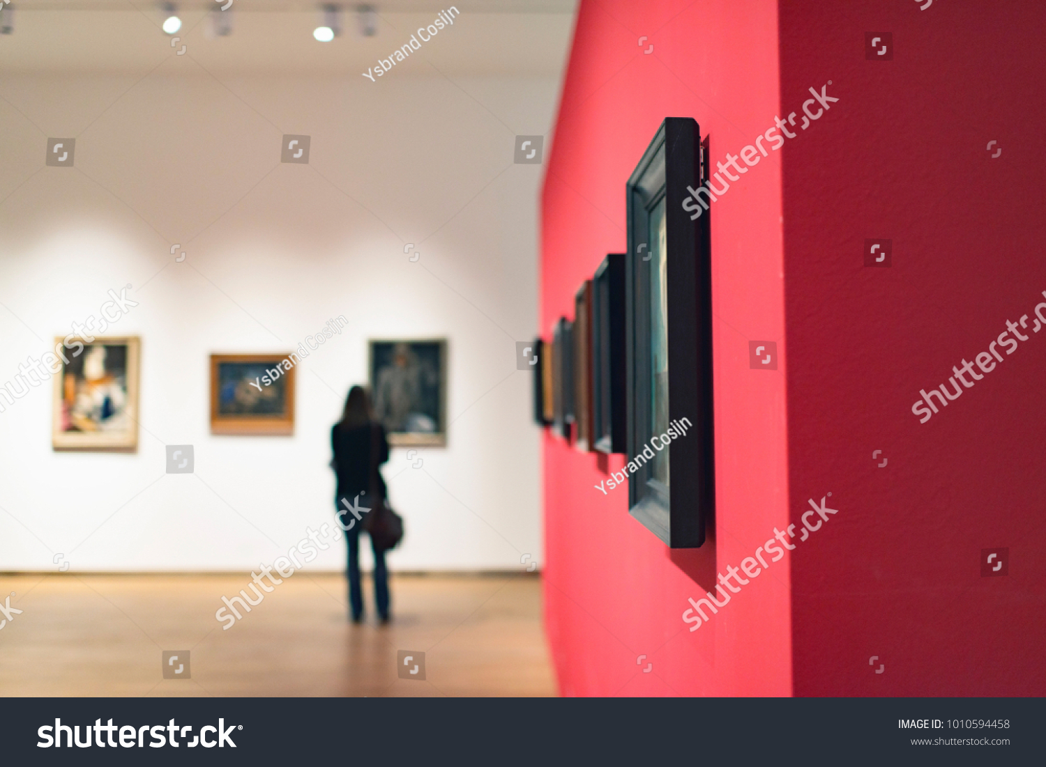 Room in museum with artworks and visitor. #1010594458