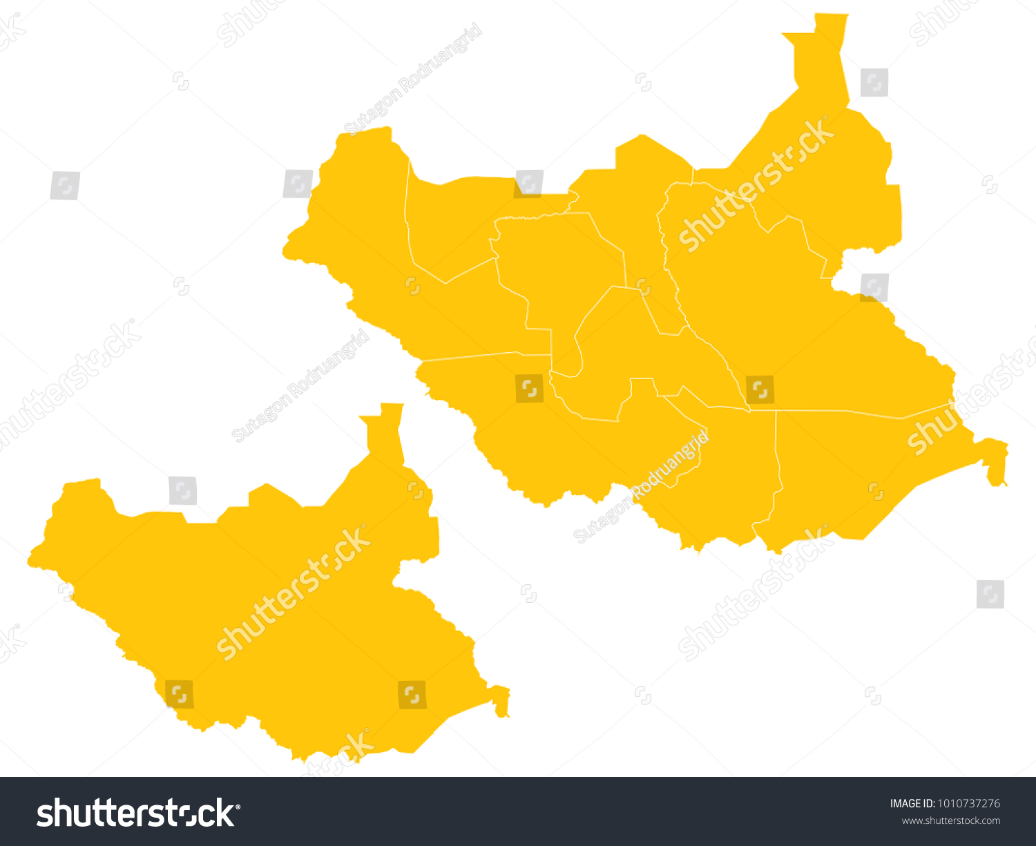 Couple Set Map,Yellow Map of South Sudan,Vector EPS10 #1010737276