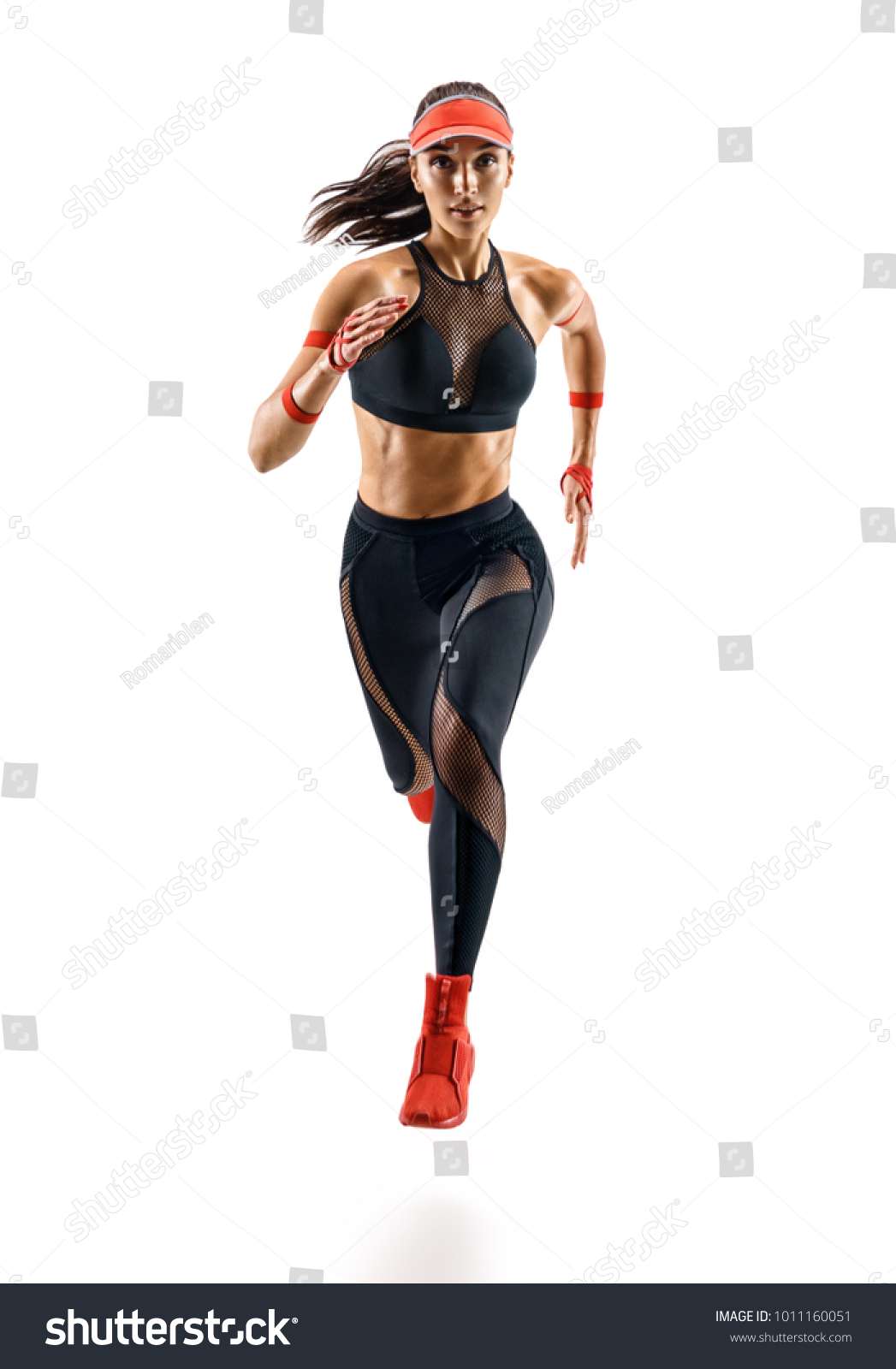 Woman runner in silhouette isolated on white background. Dynamic movement. Sport and healthy lifestyle #1011160051