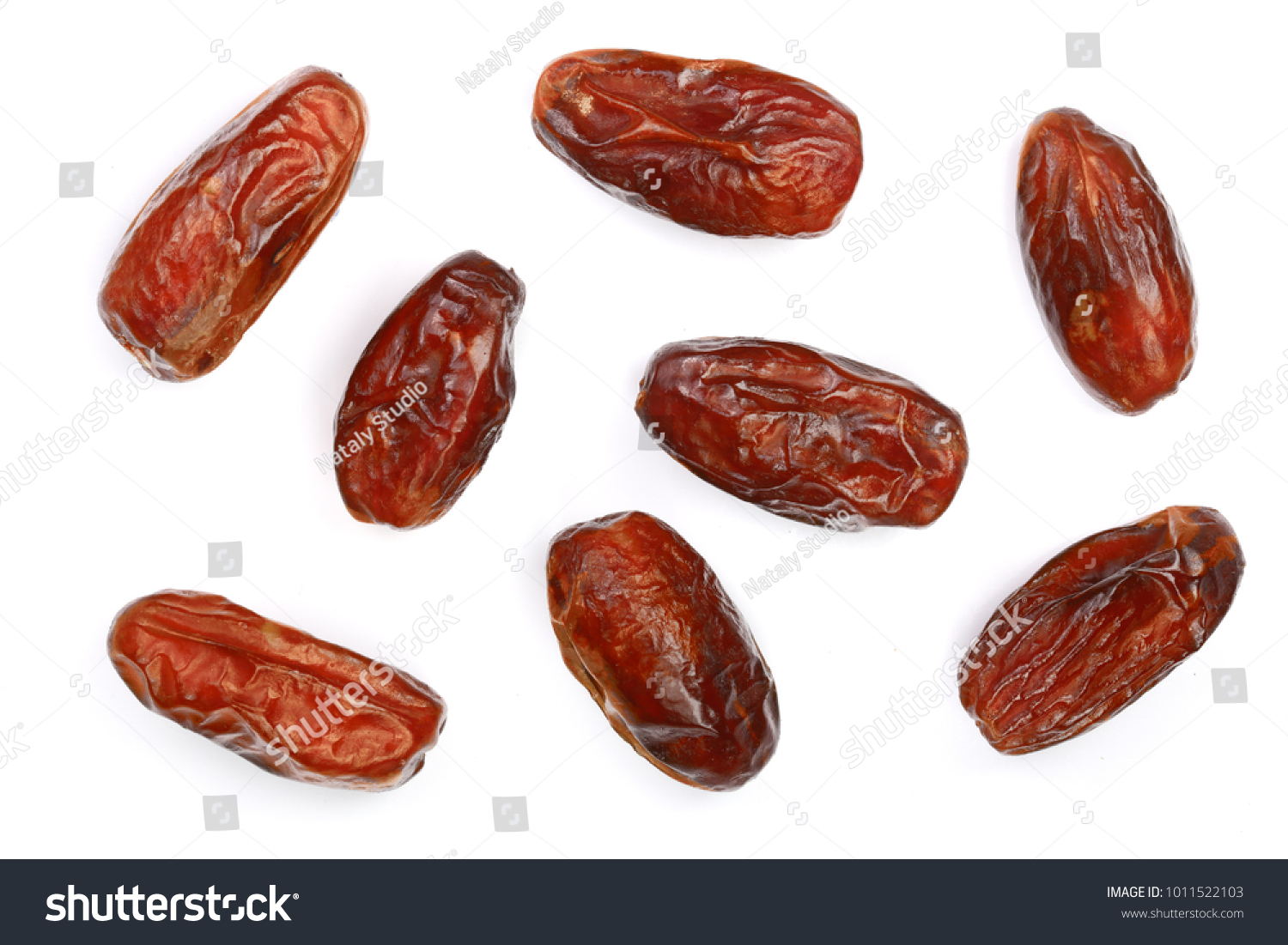 dry dates isolated on white background. Top view. Flat lay pattern #1011522103