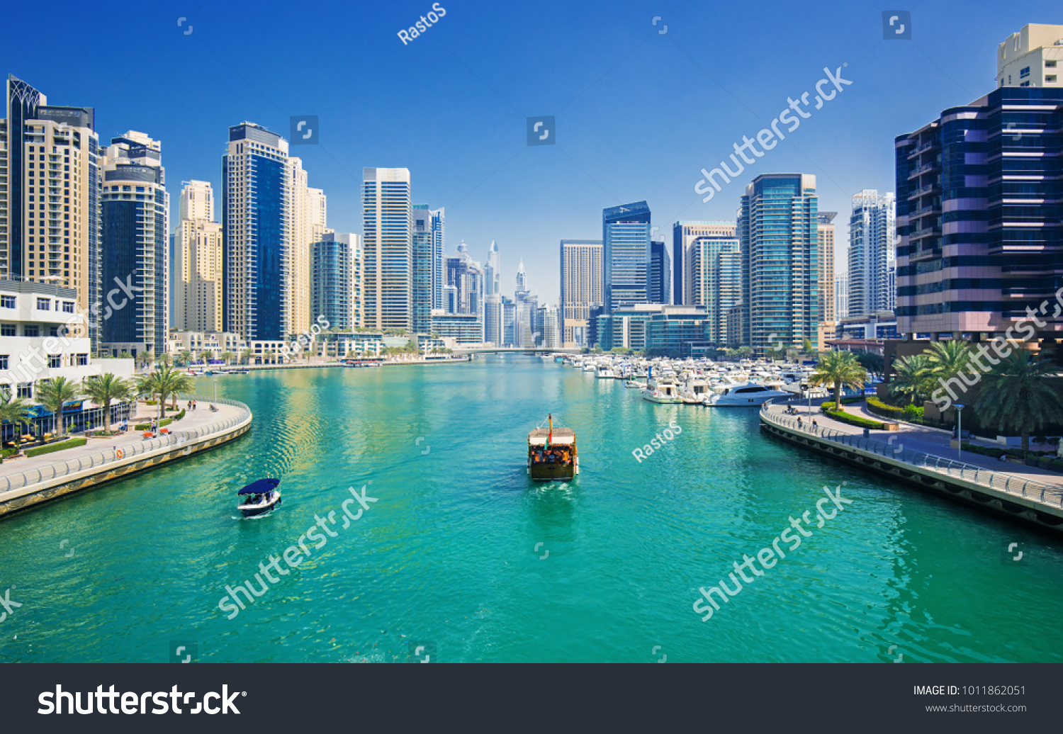  Dubai Marina skyscrapers, port with luxury yachts and Marina promenade, Dubai, United Arab Emirates #1011862051