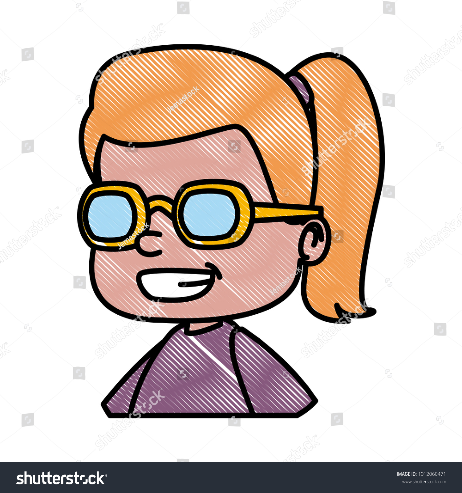 School Girl With Glasses Cartoon Royalty Free Stock Vector 1012060471