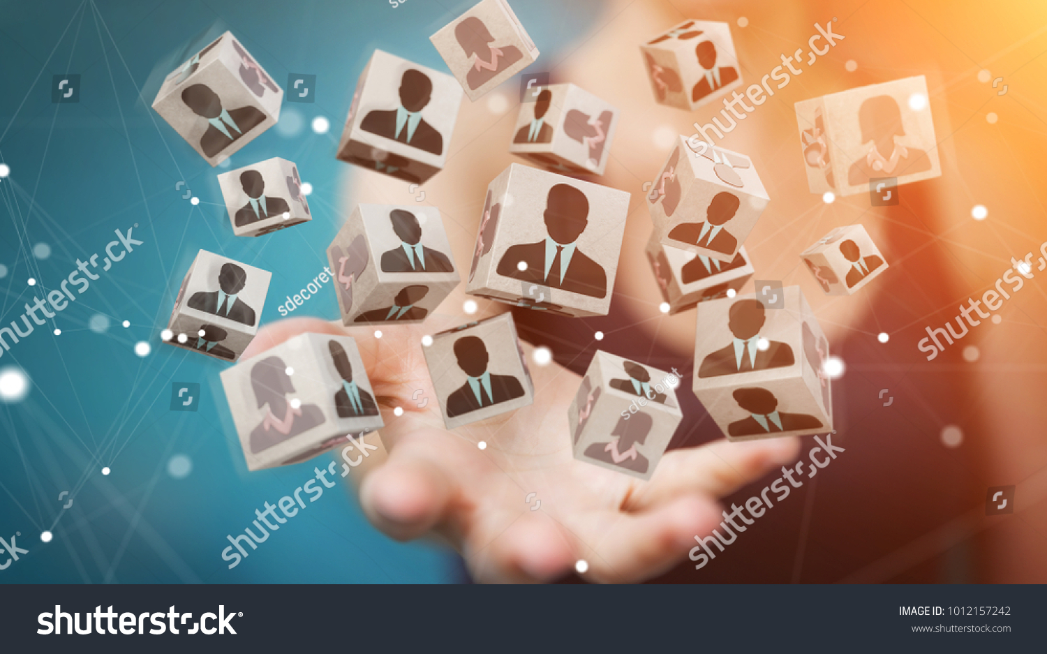 Businesswoman on blurred background choosing candidate for a job 3D rendering #1012157242