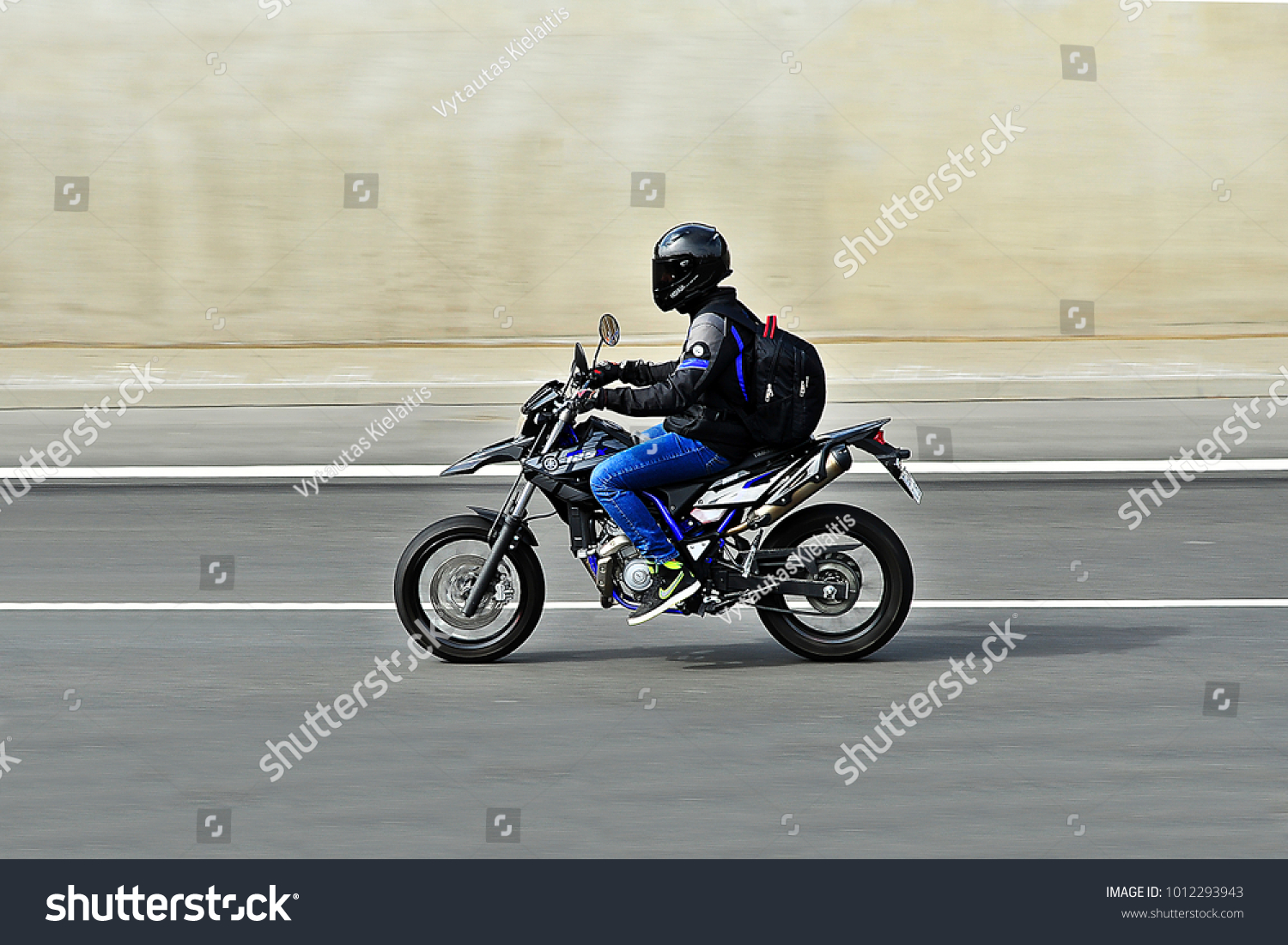FRANKFURT,GERMANY-APRIL 16,2015: unknown Rider on the freeway. #1012293943