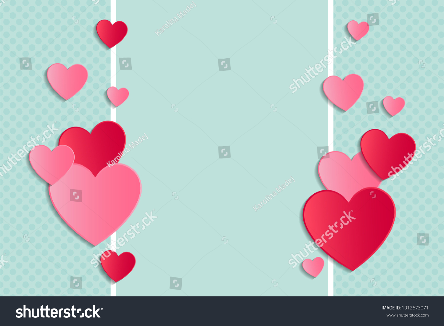 Background with paper cut hearts and copyspace. Valentine's Day, Mother's Day or Women's Day. Vector. #1012673071