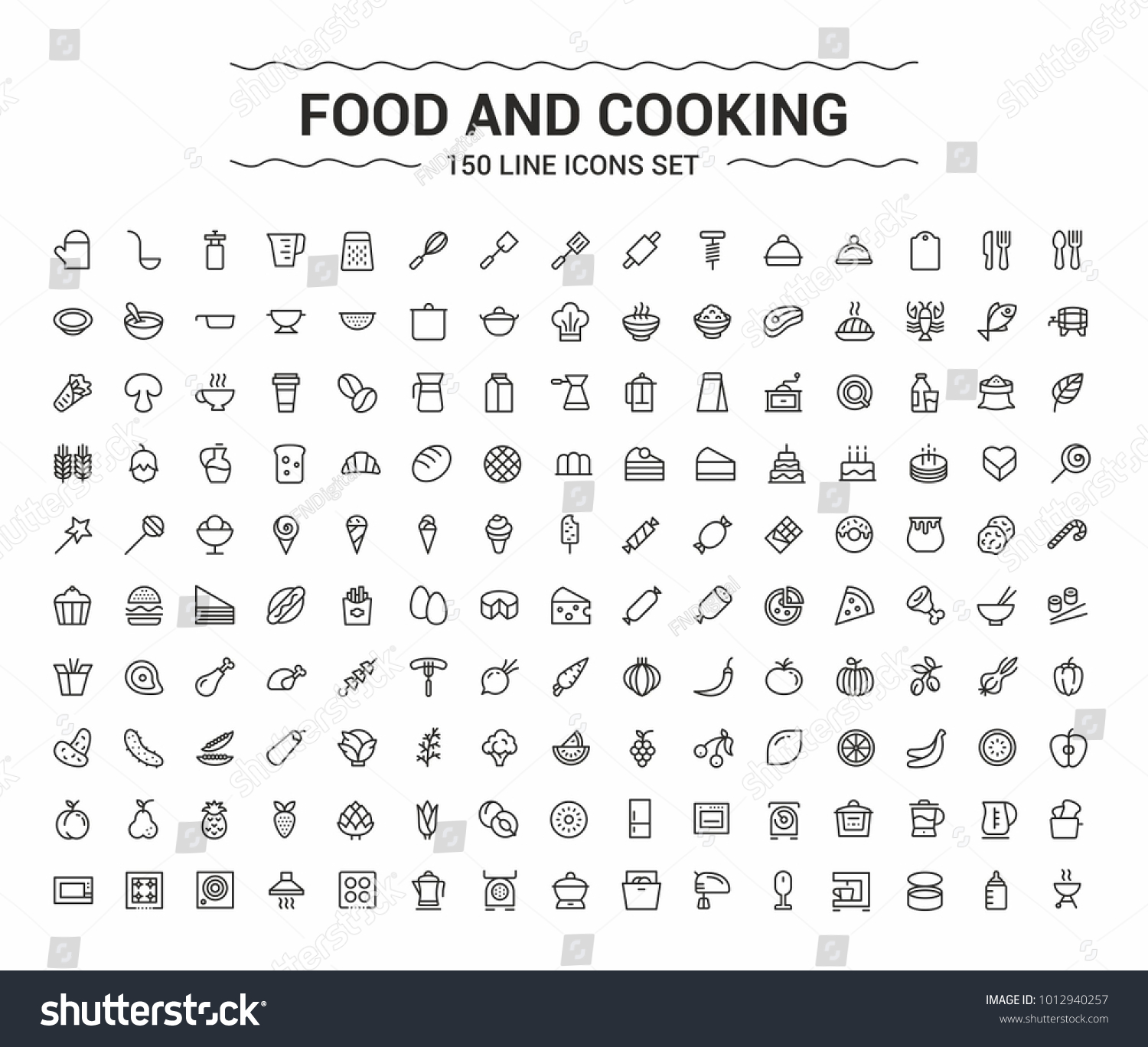 Food and Cooking. Minimalism vector symbols, line icons set for mobile and desktop screens design. #1012940257