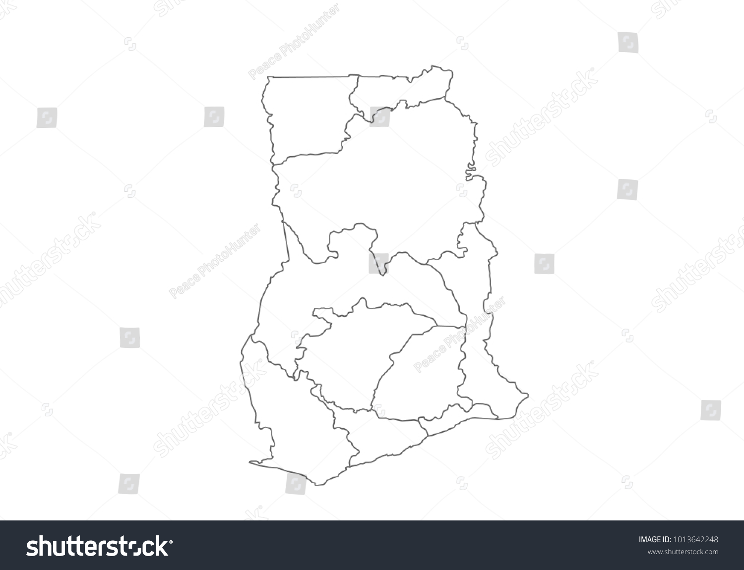 Ghana Map With Country Borders, Thin Black - Royalty Free Stock Vector 