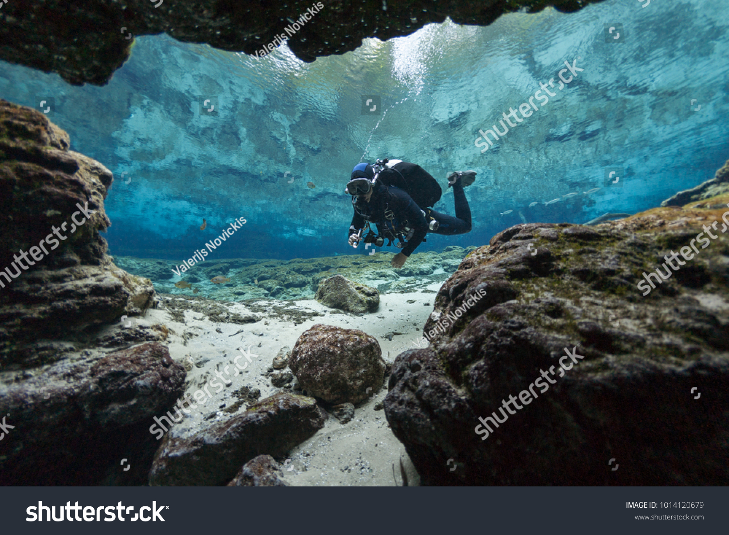 divers underwater caves diving Ginnie Springs Florida USA #1014120679