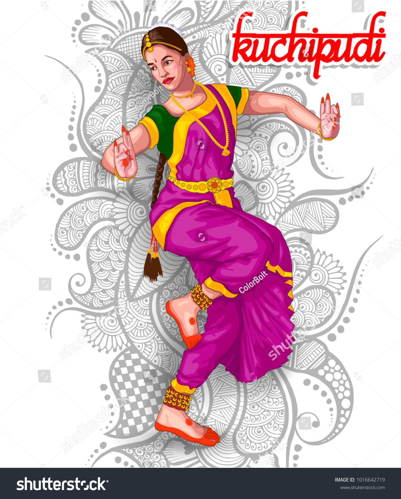 illustration of Indian Kuchipudi dance form - Royalty Free Stock Vector ...