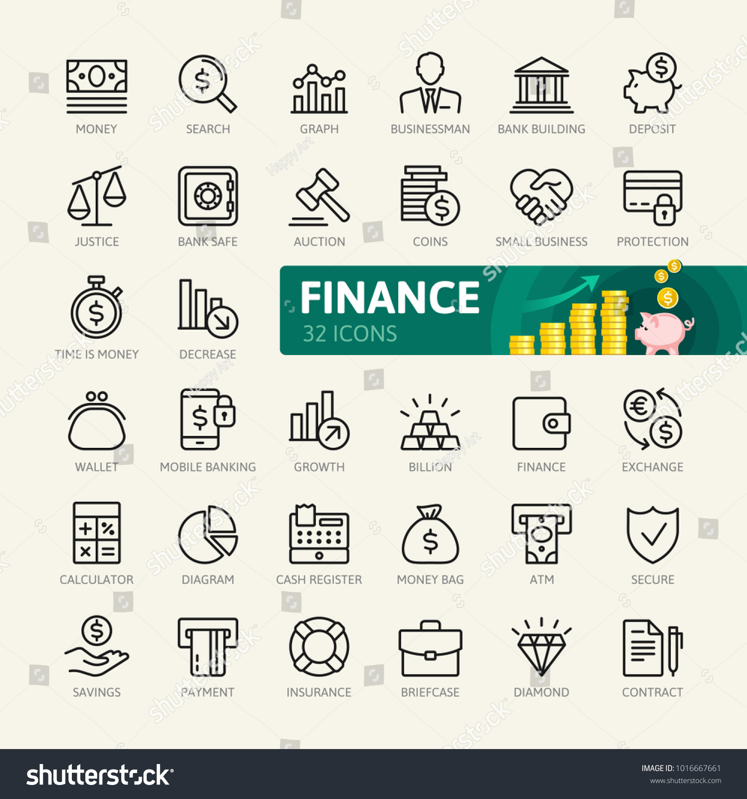 Money, finance, payments elements - minimal thin line web icon set. Outline icons collection. Simple vector illustration. #1016667661