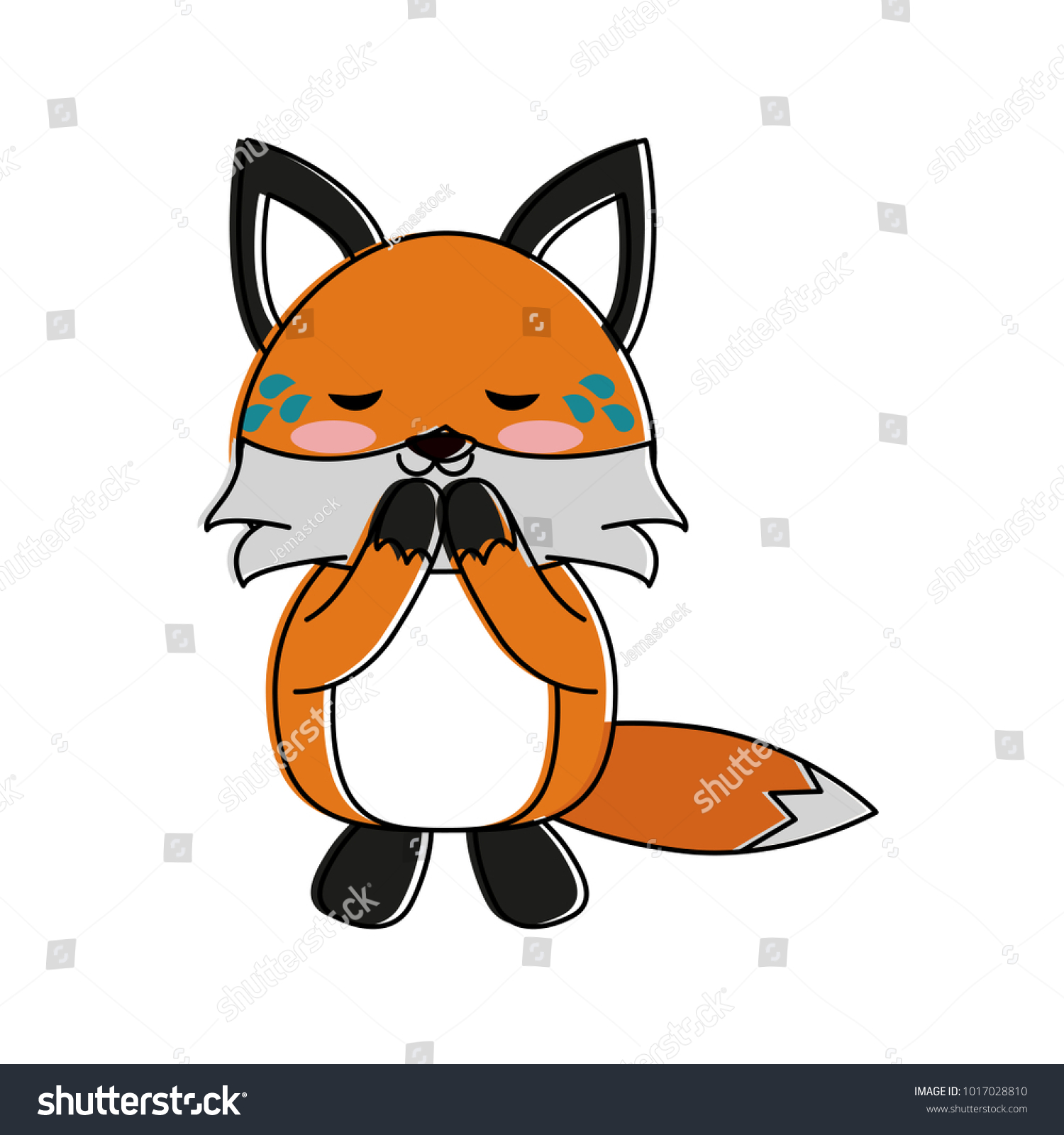 Cute Fox Crying Cartoon Royalty Free Stock Vector 1017028810