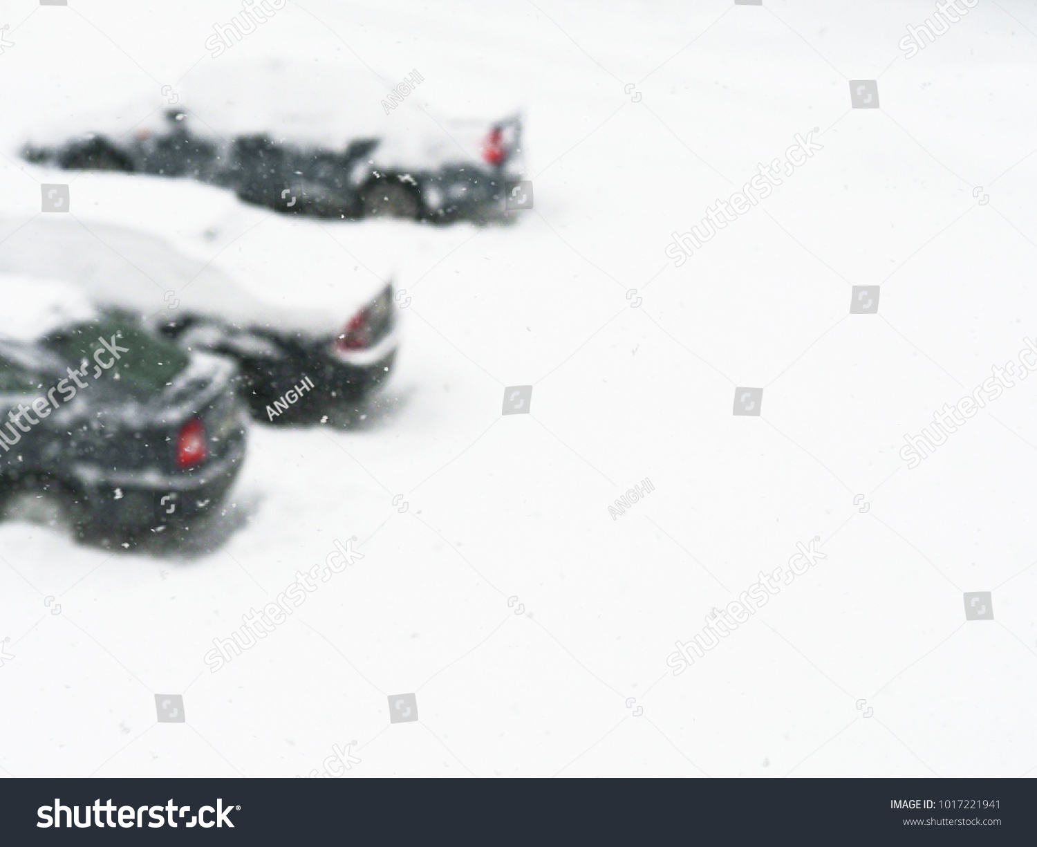 Winter city landscape. Cyclone, heavy blizzard, snow storm. Cars #1017221941