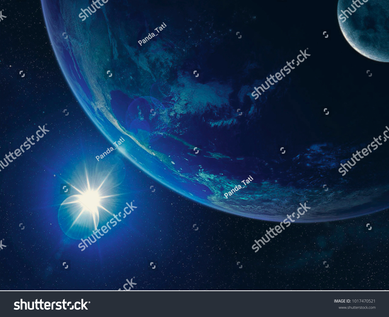 space view of the stars of the sun and planet Earth #1017470521