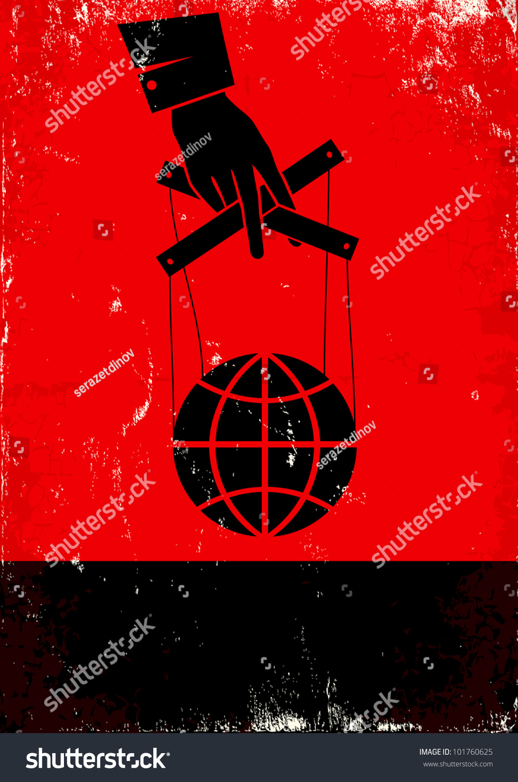 Red and black poster with hand and globe #101760625