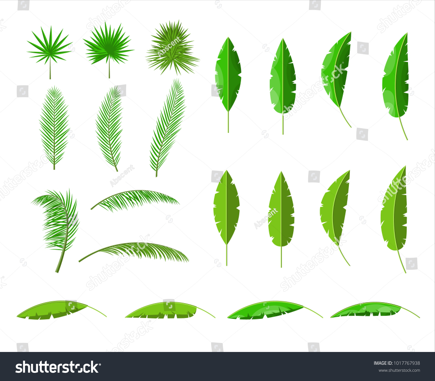 Set Tropical Leaves Green Leaves Jungle Stock Vector (Royalty Free