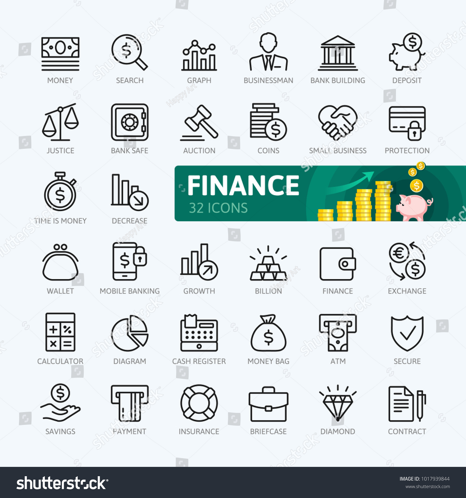 Money, finance, payments elements - minimal thin line web icon set. Outline icons collection. Simple vector illustration. #1017939844