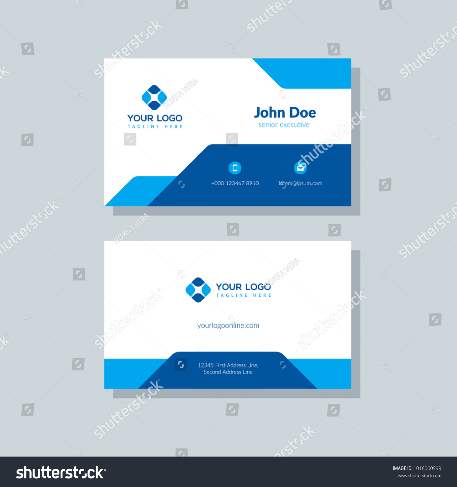 Modern business card template blue colors. Flat - Royalty Free Stock ...