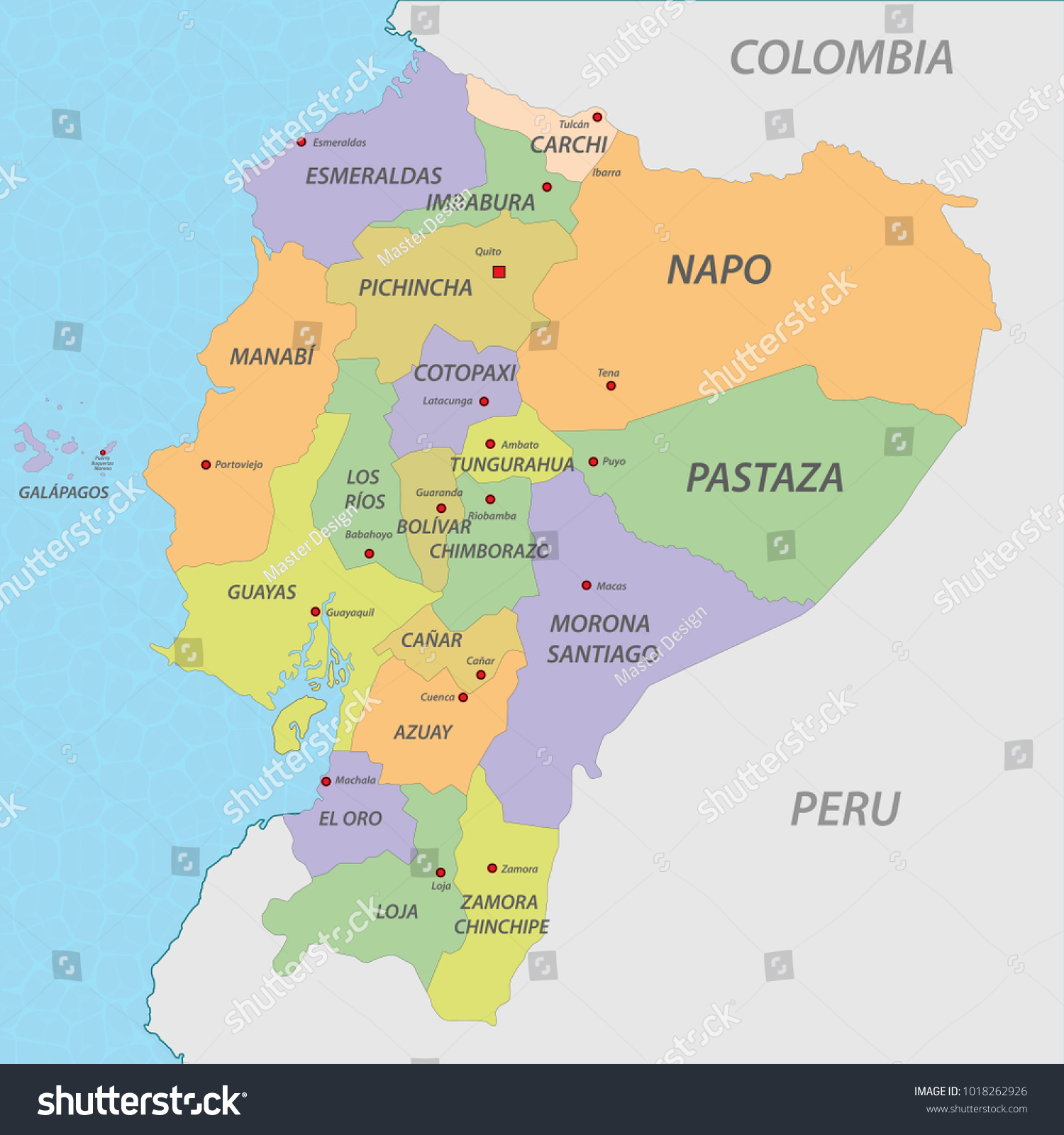 Ecuador Map Vector - Royalty Free Stock Vector 1018262926 - Avopix.com