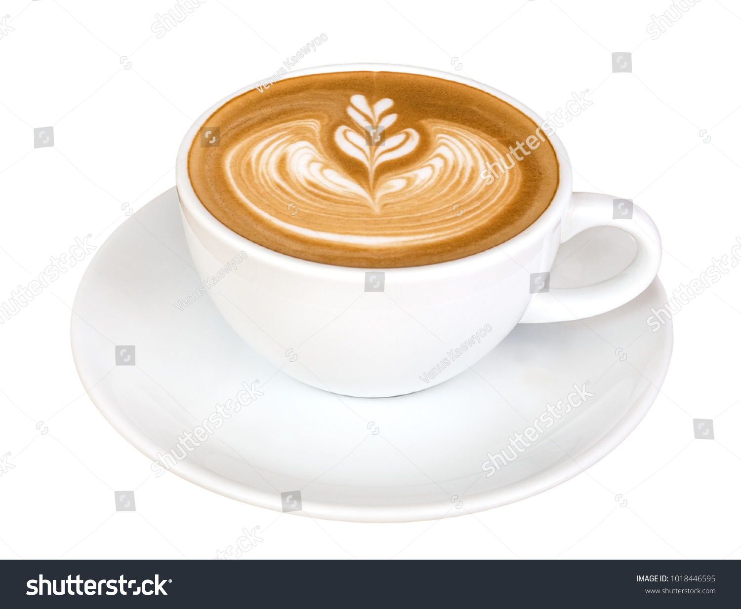 Hot coffee cappuccino latte art isolated on white background, clipping path included #1018446595