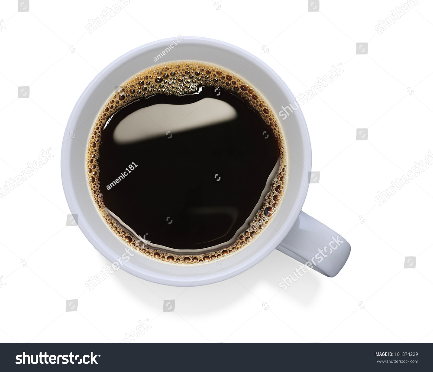Top view of a cup of coffee, isolate on white #101874229