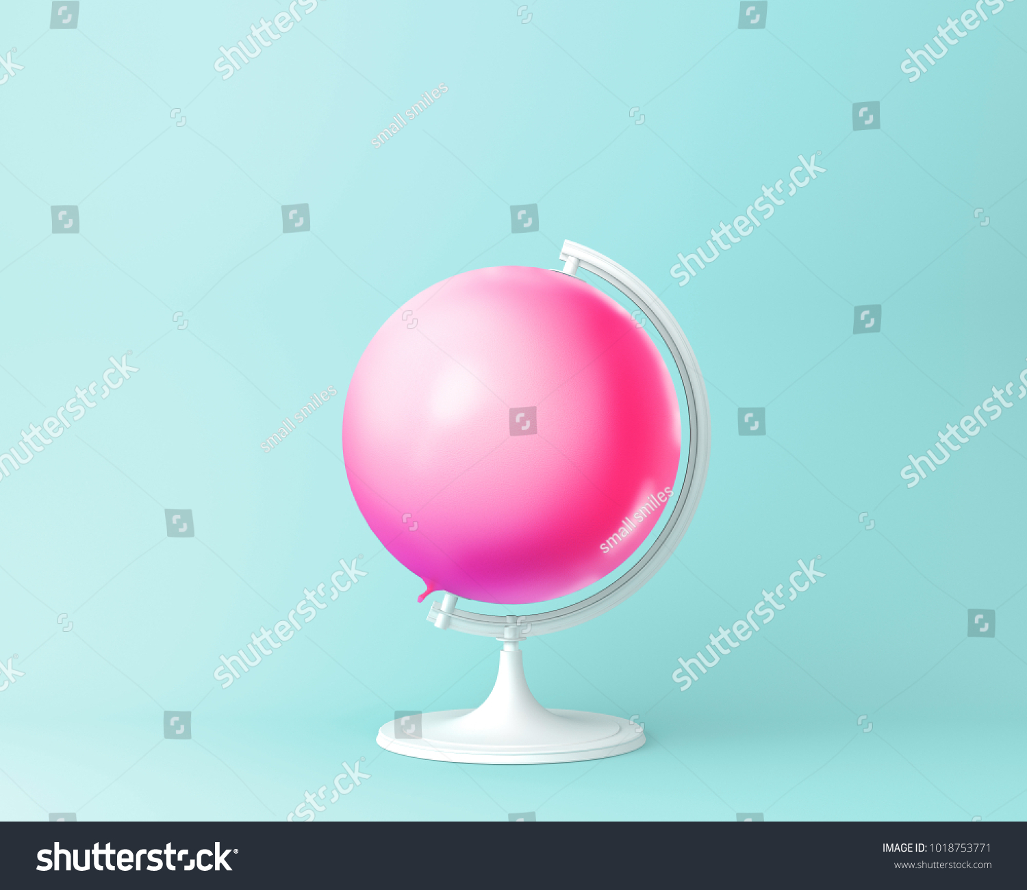 Globe sphere orb balloon pink concept on pastel blue background. minimal idea  concept. An idea creative to produce work within an advertising marketing communications or artwork design. #1018753771