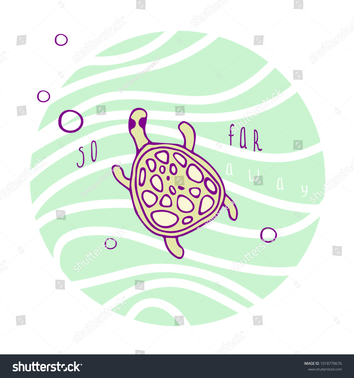 Hand Drawn Turtle Swimming Royalty Free Stock Vector 1018770676