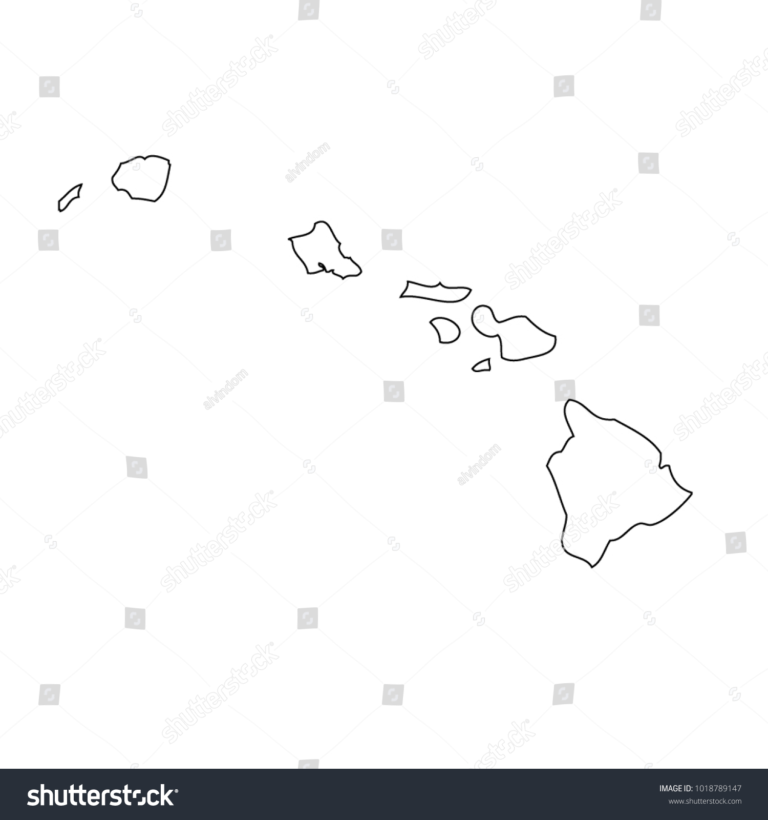 Black outline map state USA - Hawaii. Vector. - Royalty Free Stock ...