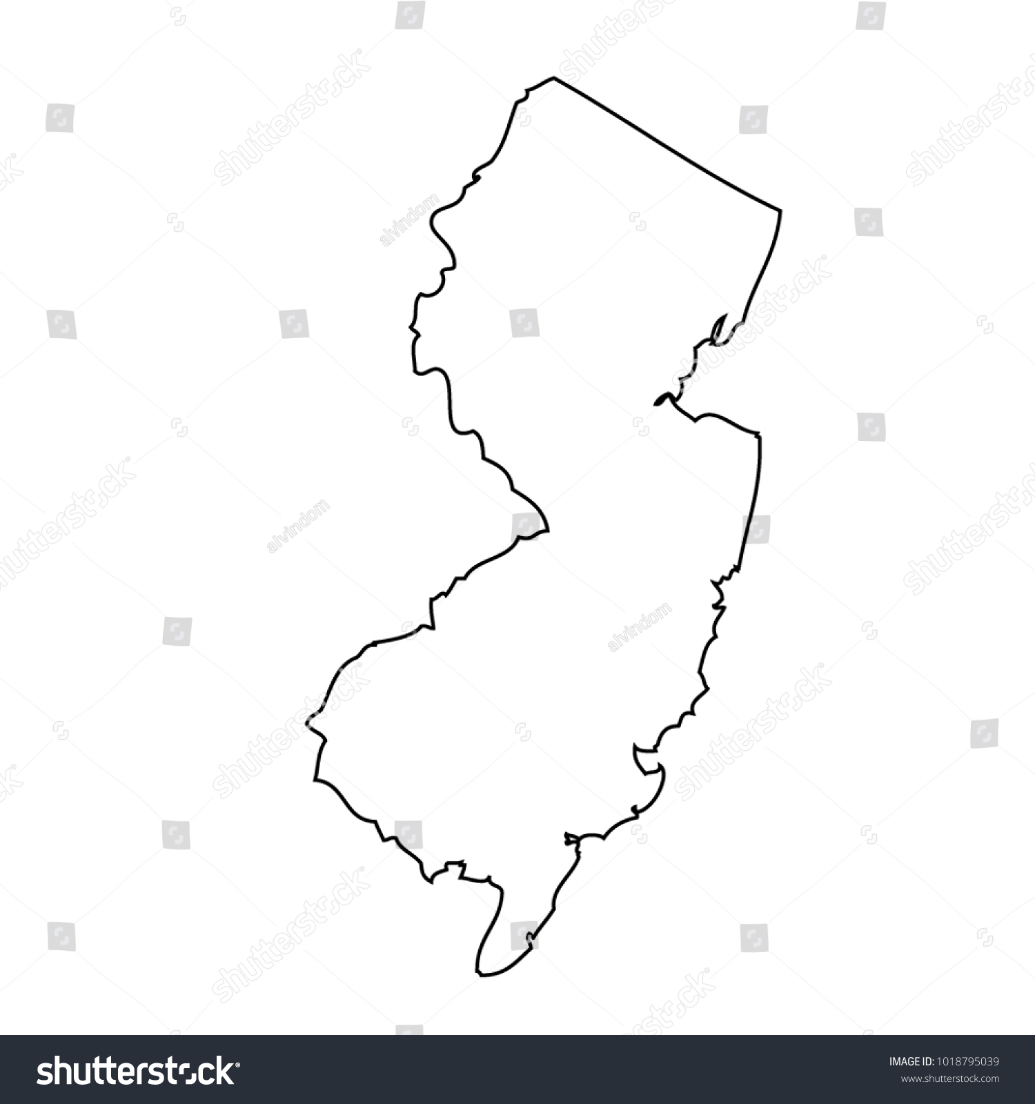 Black outline map state USA - New Jersey. Vector - Royalty Free Stock ...