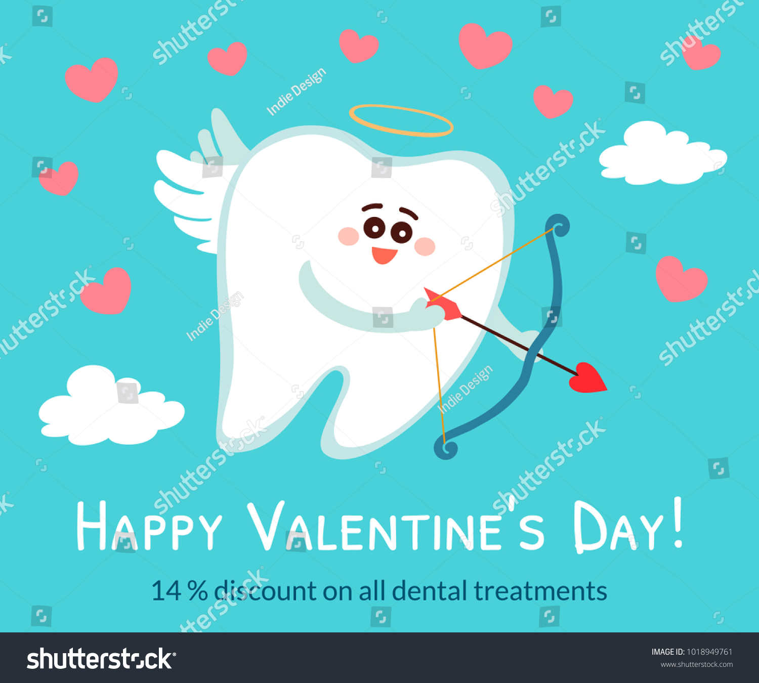 Cartoon Tooth In The Role Of A Cupid Angel Royalty Free Stock Vector 1018949761